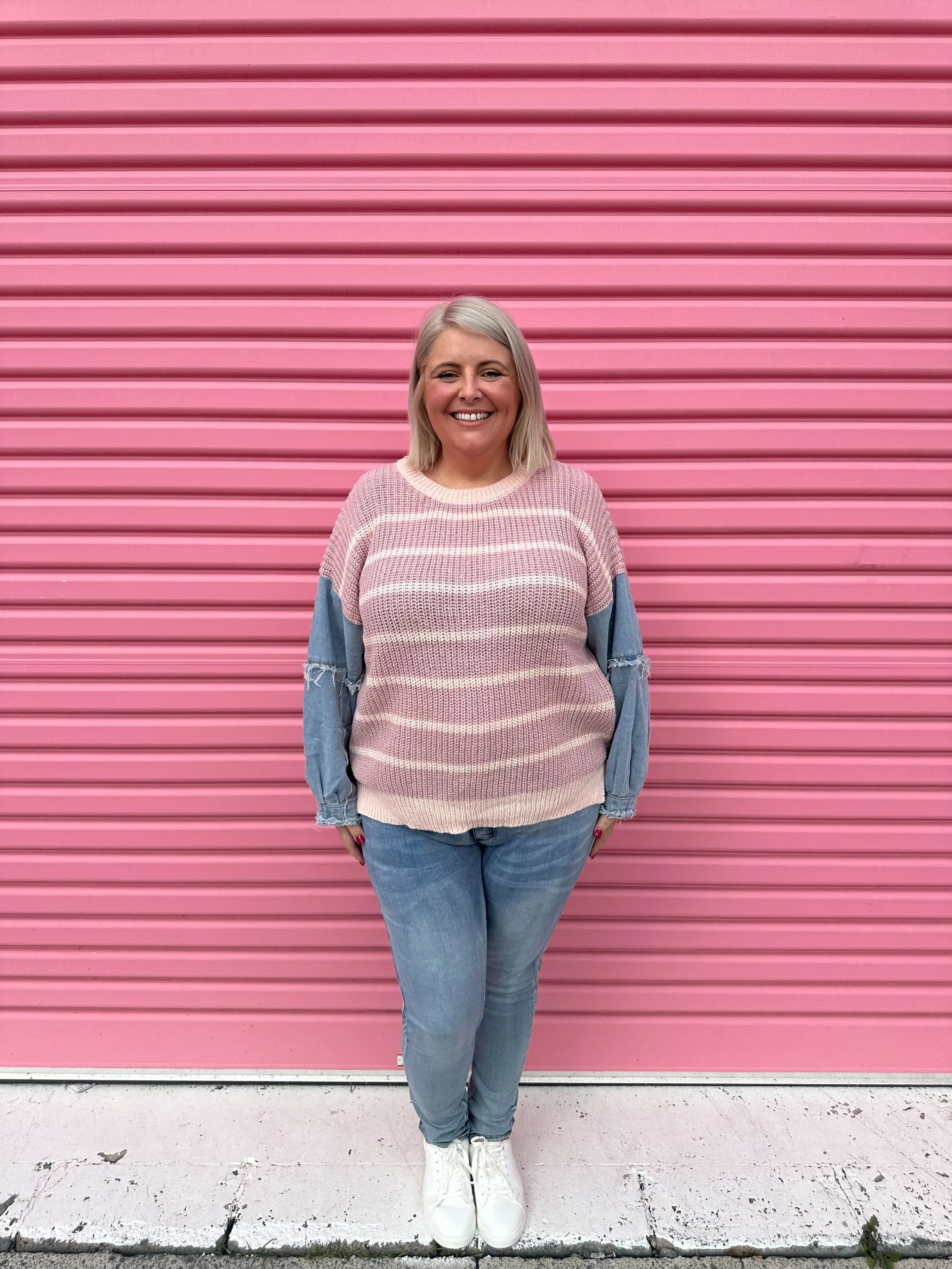 Ethan Striped Knit Jumper in Blush by Worthier