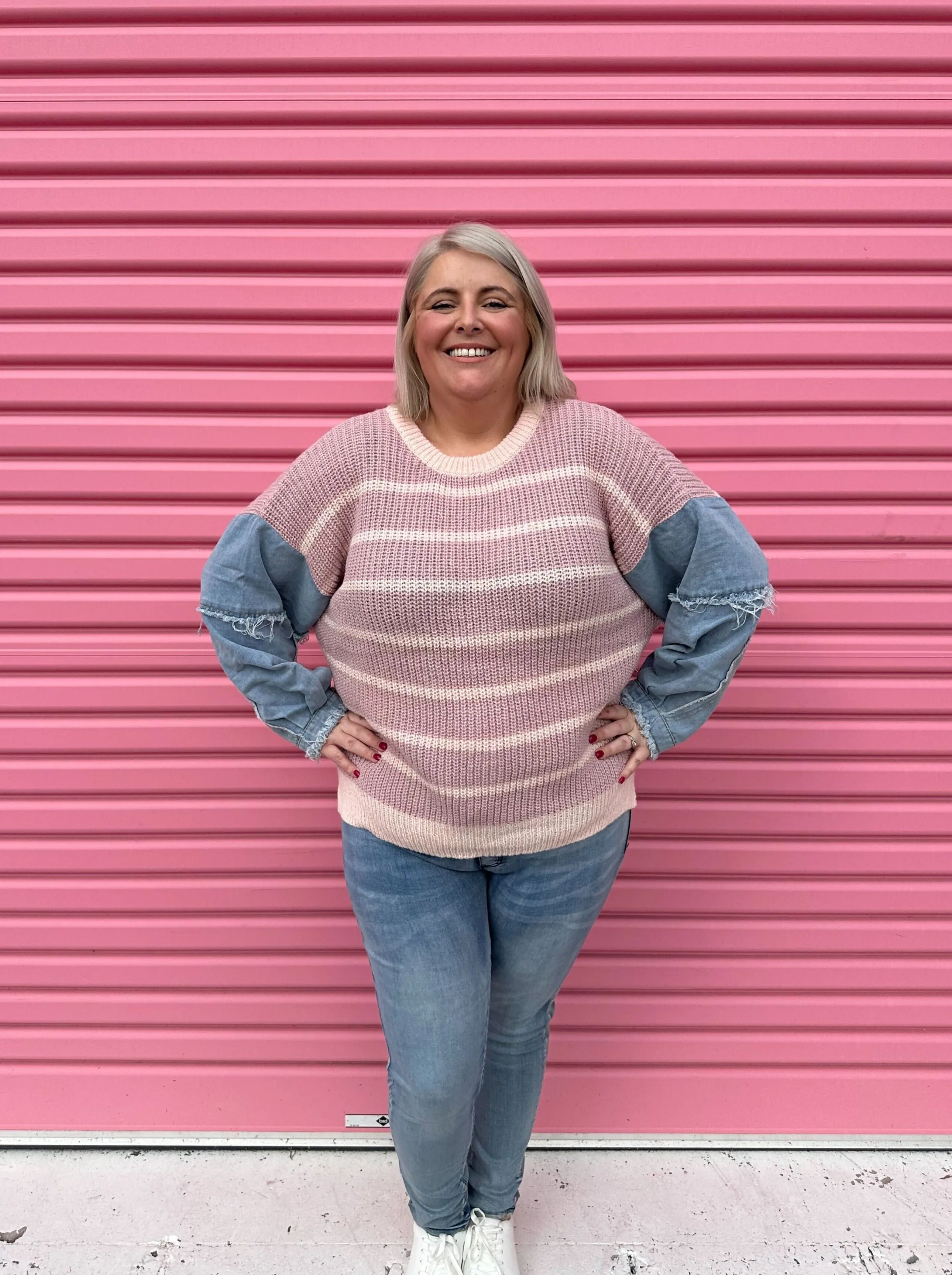 Ethan Striped Knit Jumper in Blush by Worthier