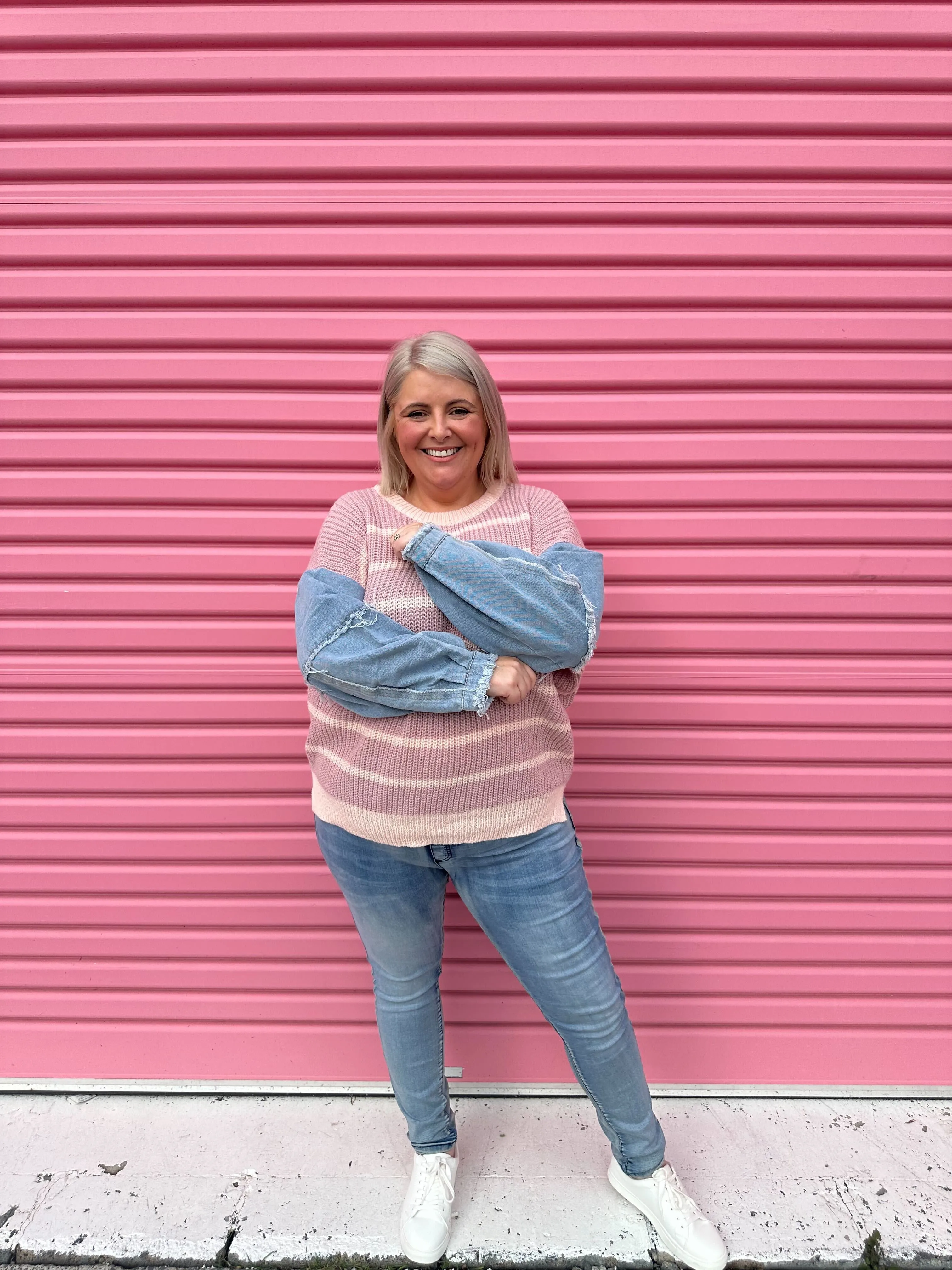 Ethan Striped Knit Jumper in Blush by Worthier