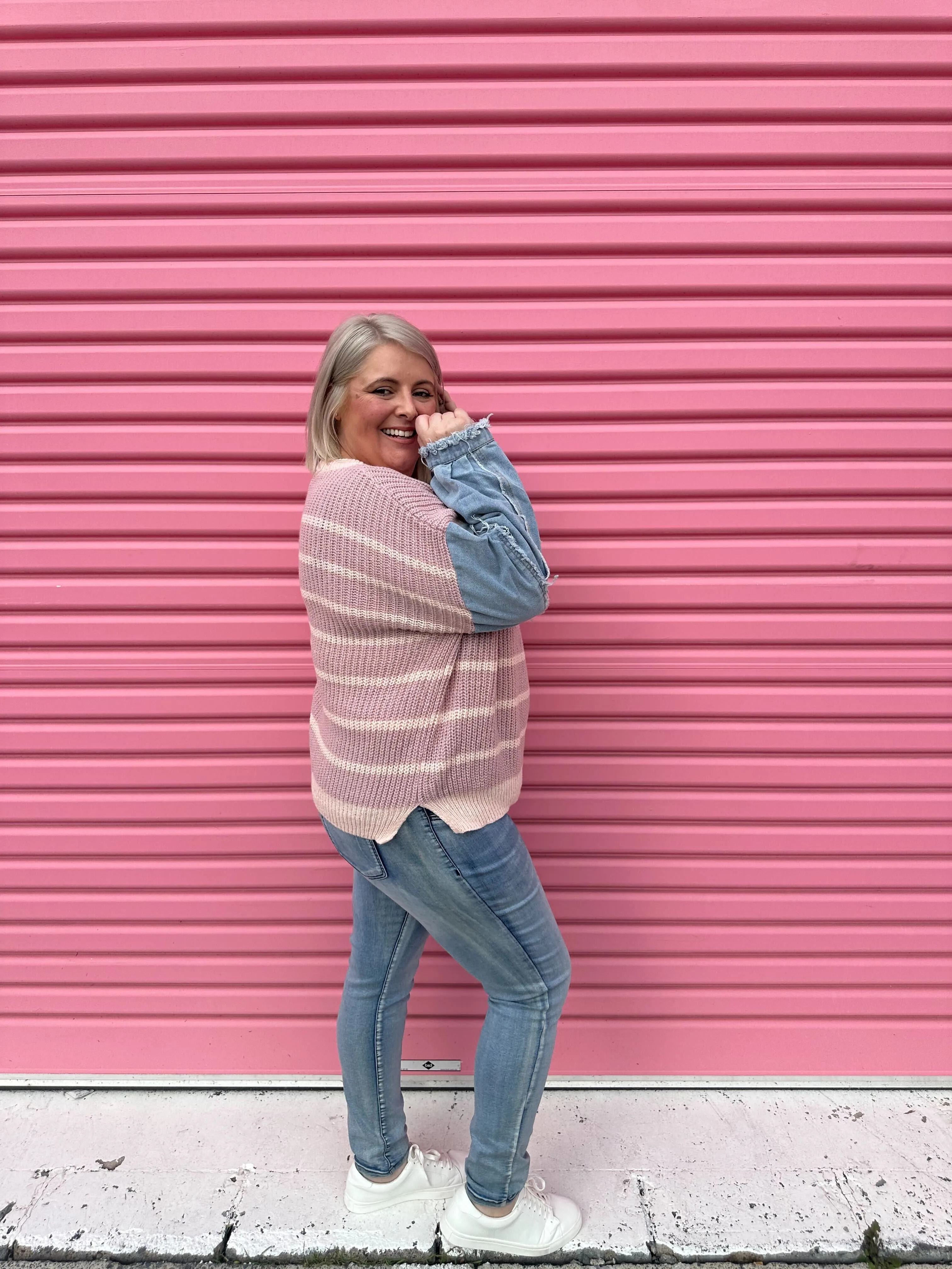 Ethan Striped Knit Jumper in Blush by Worthier