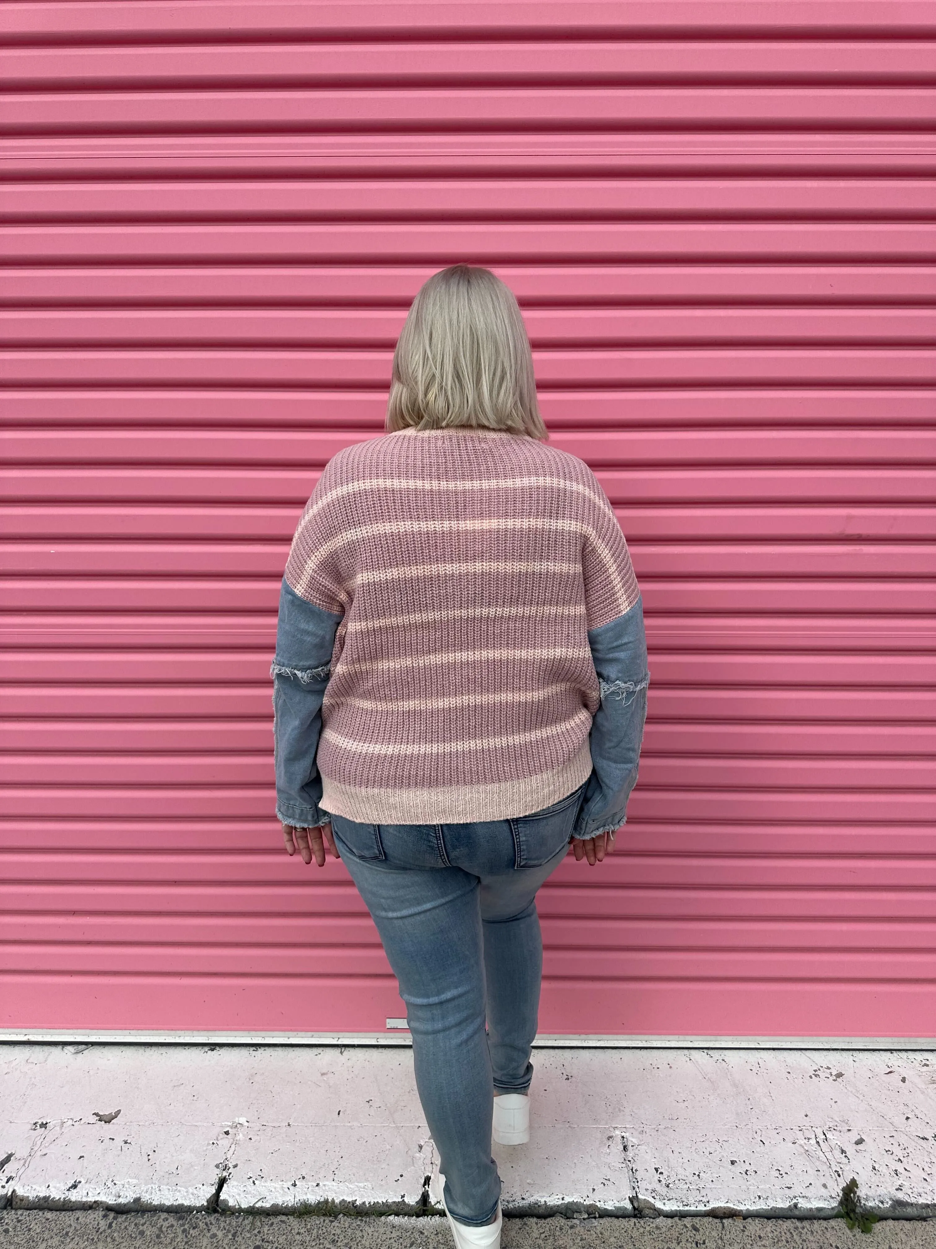 Ethan Striped Knit Jumper in Blush by Worthier