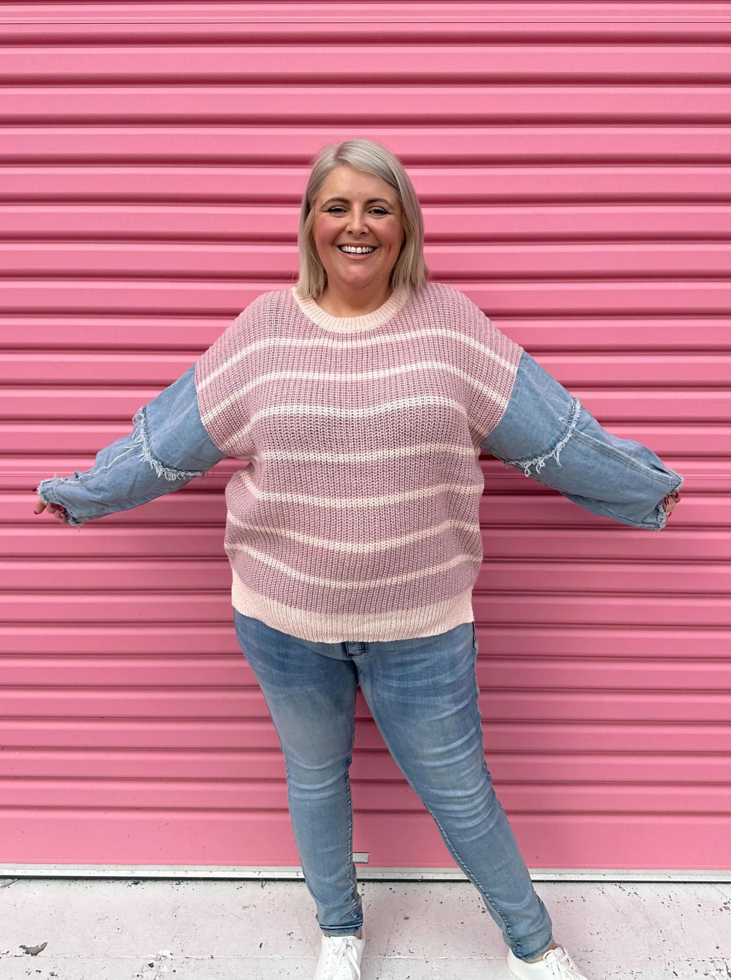 Ethan Striped Knit Jumper in Blush by Worthier