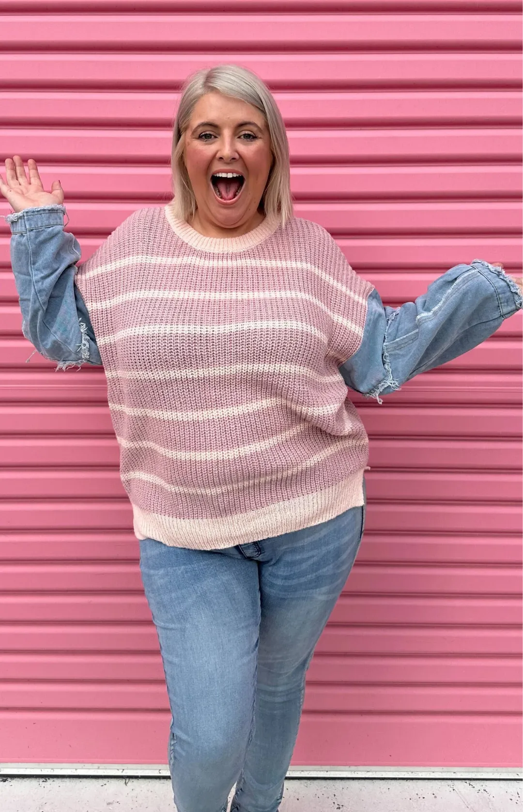 Ethan Striped Knit Jumper in Blush by Worthier