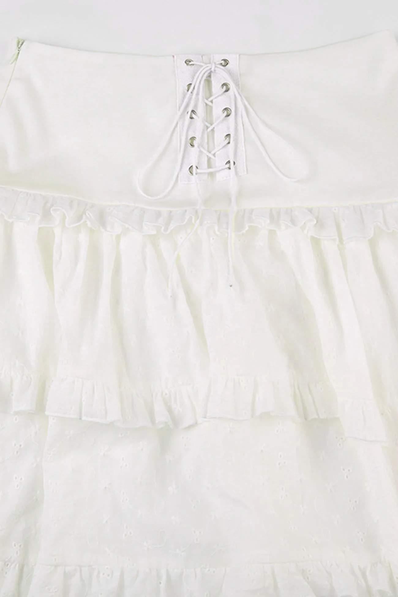 Eyelet Strap A-Line Tiered Long Skirt