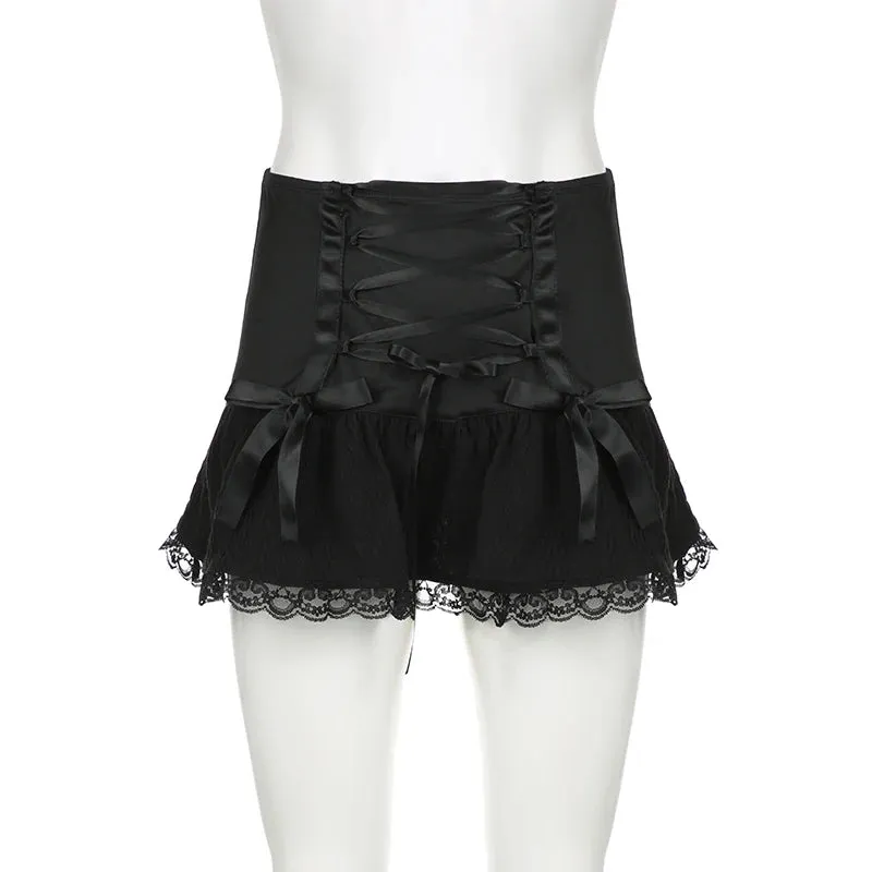 'First Time We Met' Black Kawaii Tie-up Bow A-line Skirt