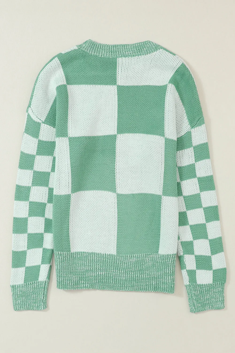 Flaxen Plaid Knitted Drop Shoulder Sweater