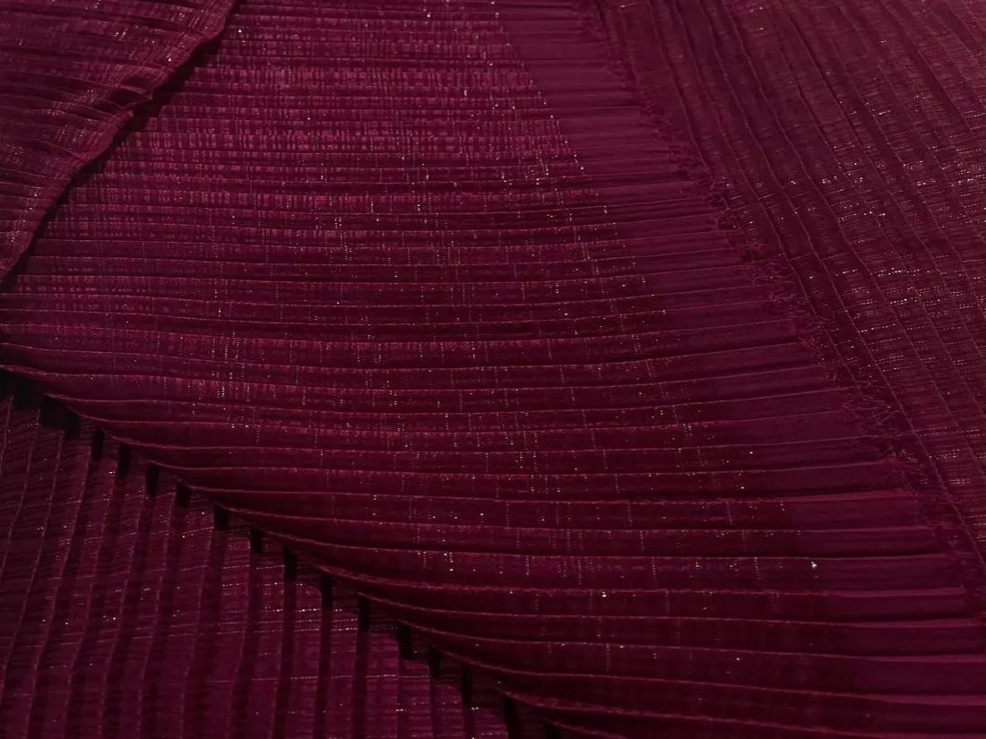 Georgette Wine Red with lurex Pleated 44&quot; wide Fabric