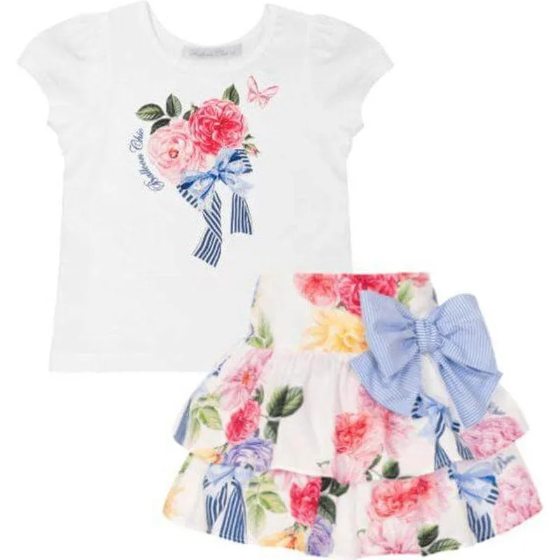 Girls Floral Bow Skirt Set