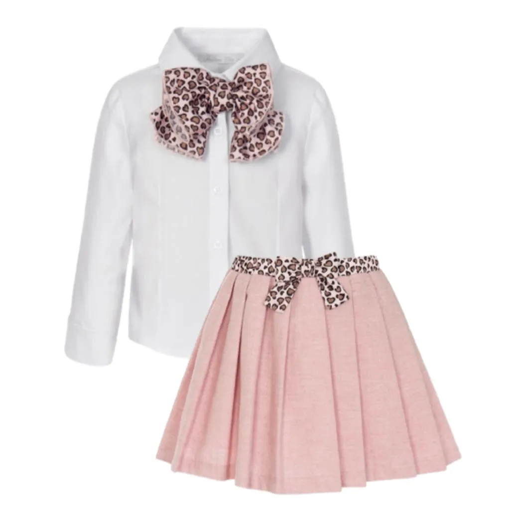 Girls Pink Bow Skirt Set