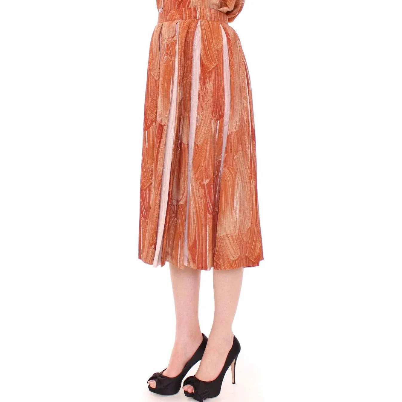 Licia Florio Orange Brown Below-Knee Chic Skirt