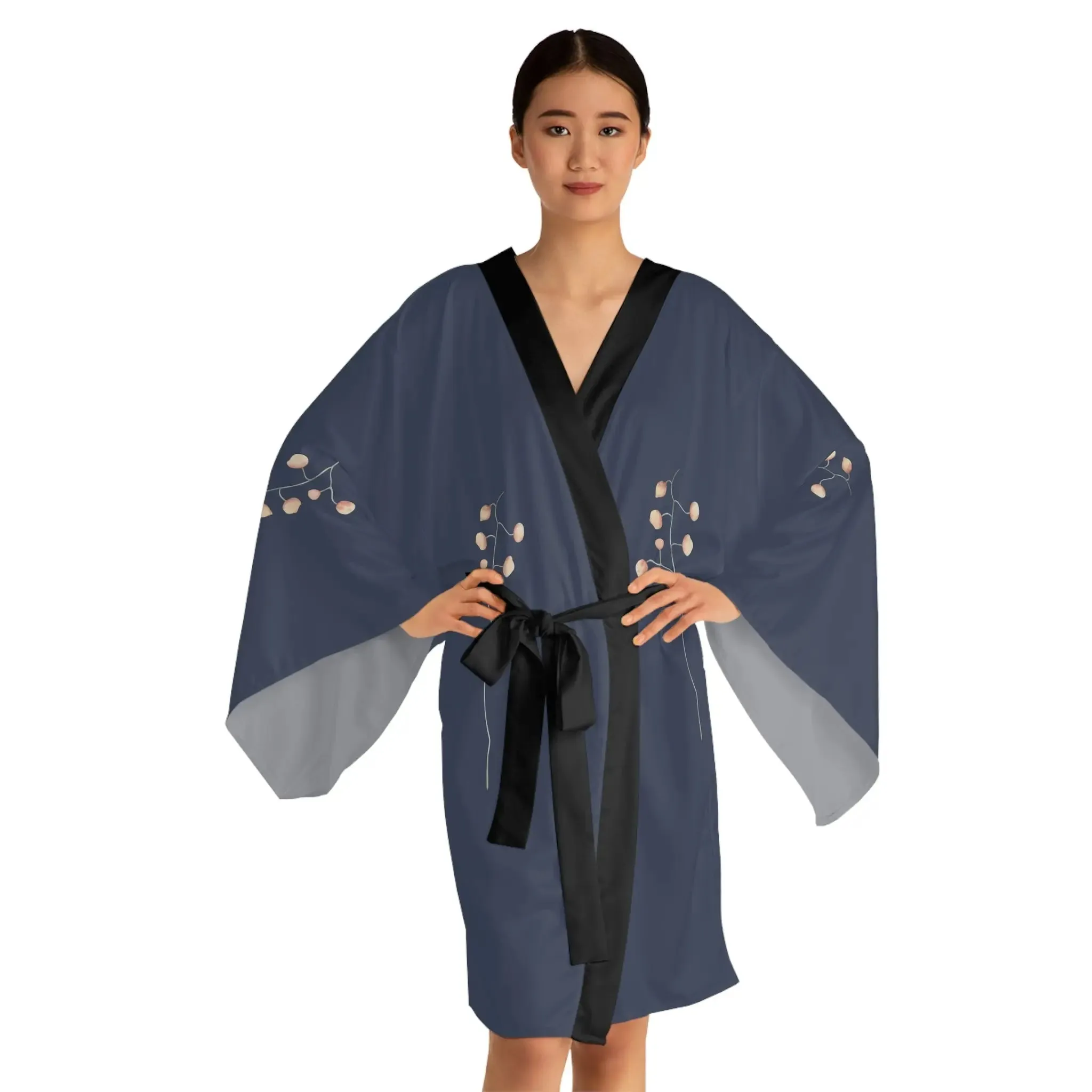 Loungewear  Kimono Robe Adorned with Delicate Flowers