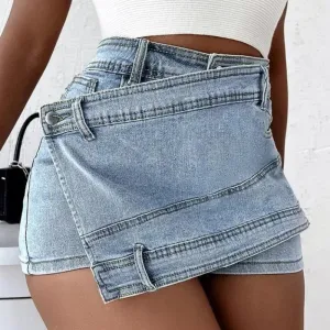 LVSANW Casual Denim Shorts Skirt For Women Summer Fashion Vintage Women's Irregular Mini Skirt Female Street High Waist Shorts Skirt