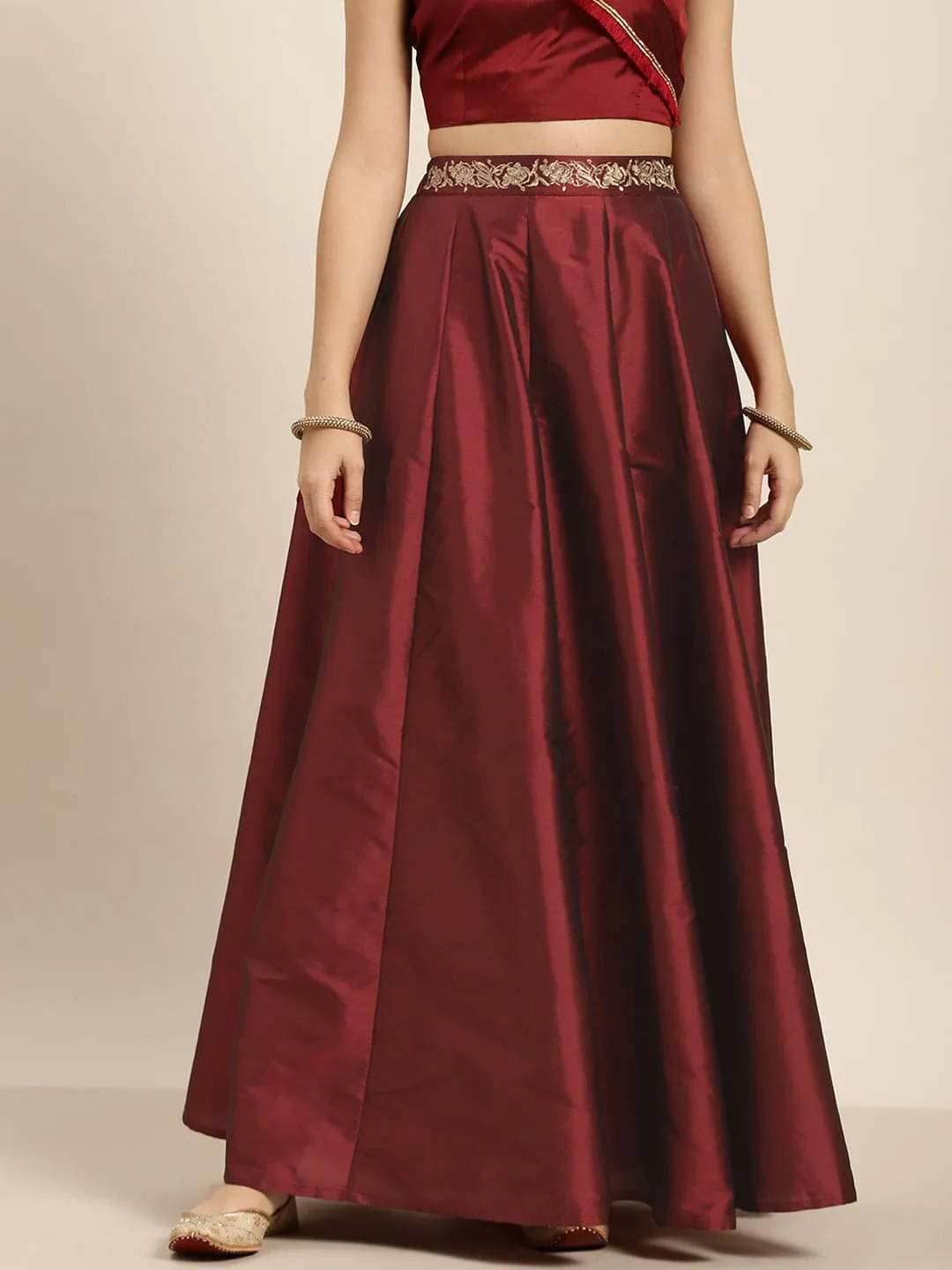 Maroon Embroidered Waistband Anarkali Skirt