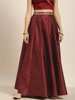 Maroon Embroidered Waistband Anarkali Skirt