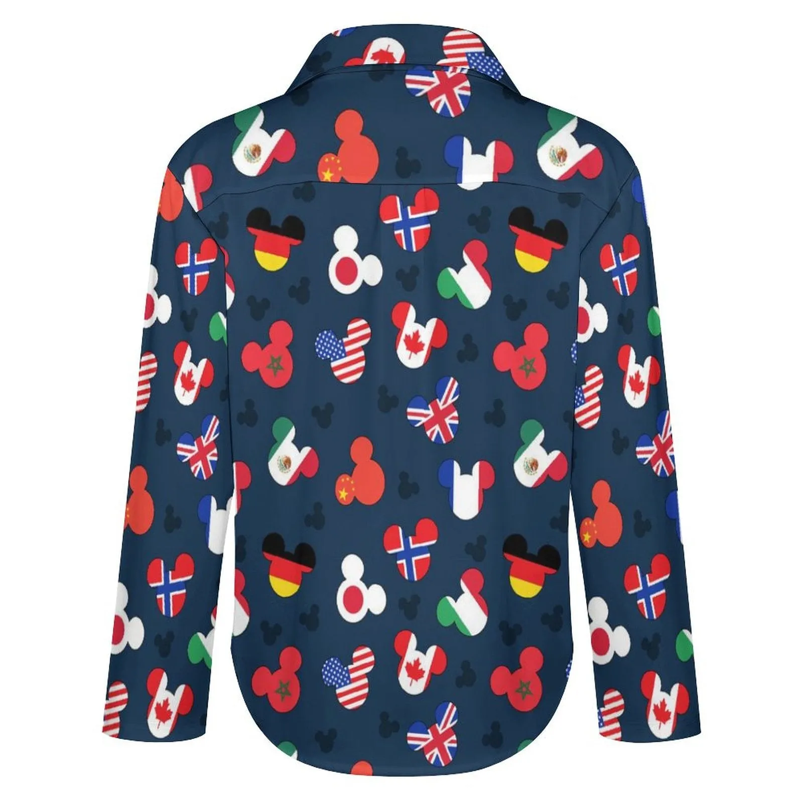 Mickey Flags Long Sleeve Button Up Blouse