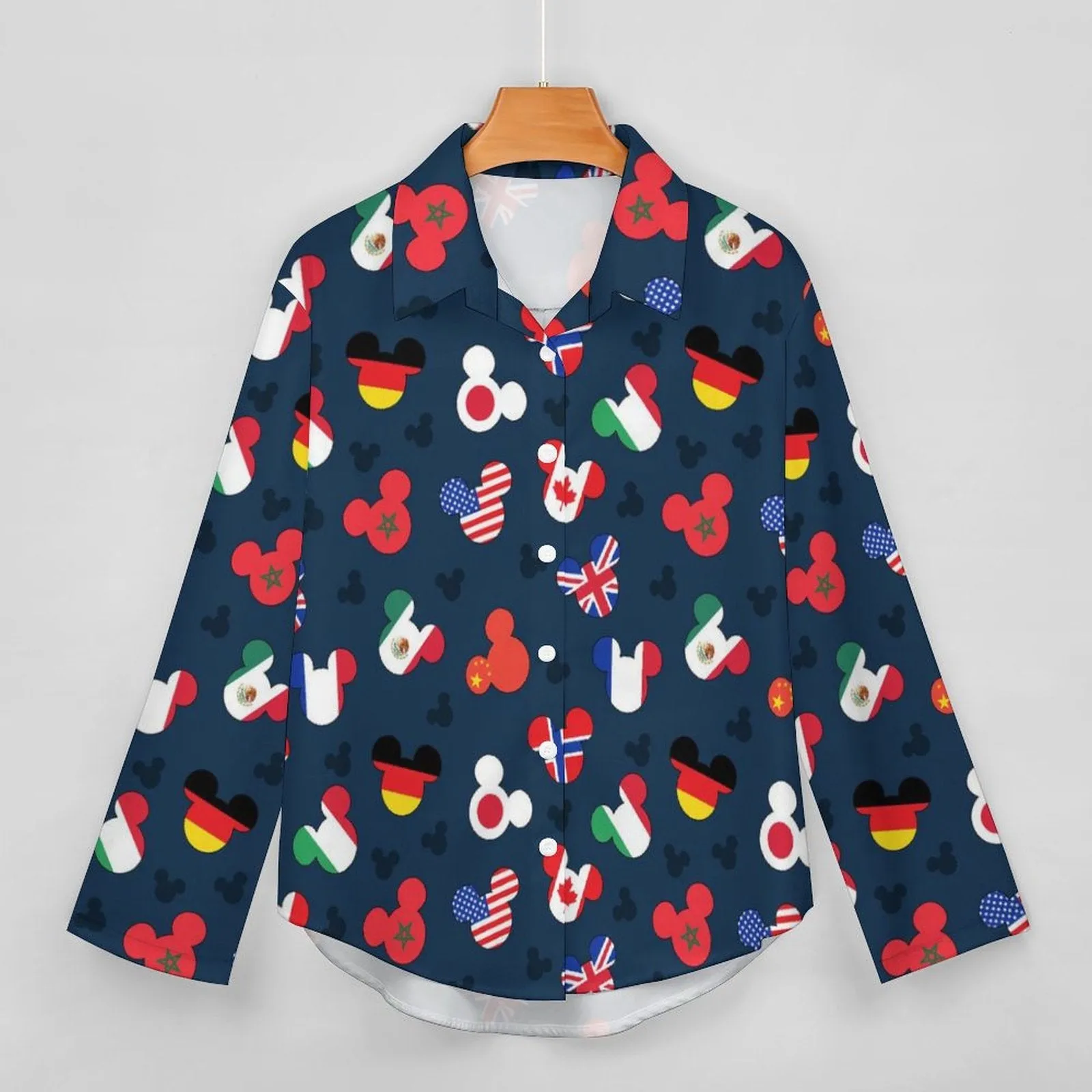 Mickey Flags Long Sleeve Button Up Blouse