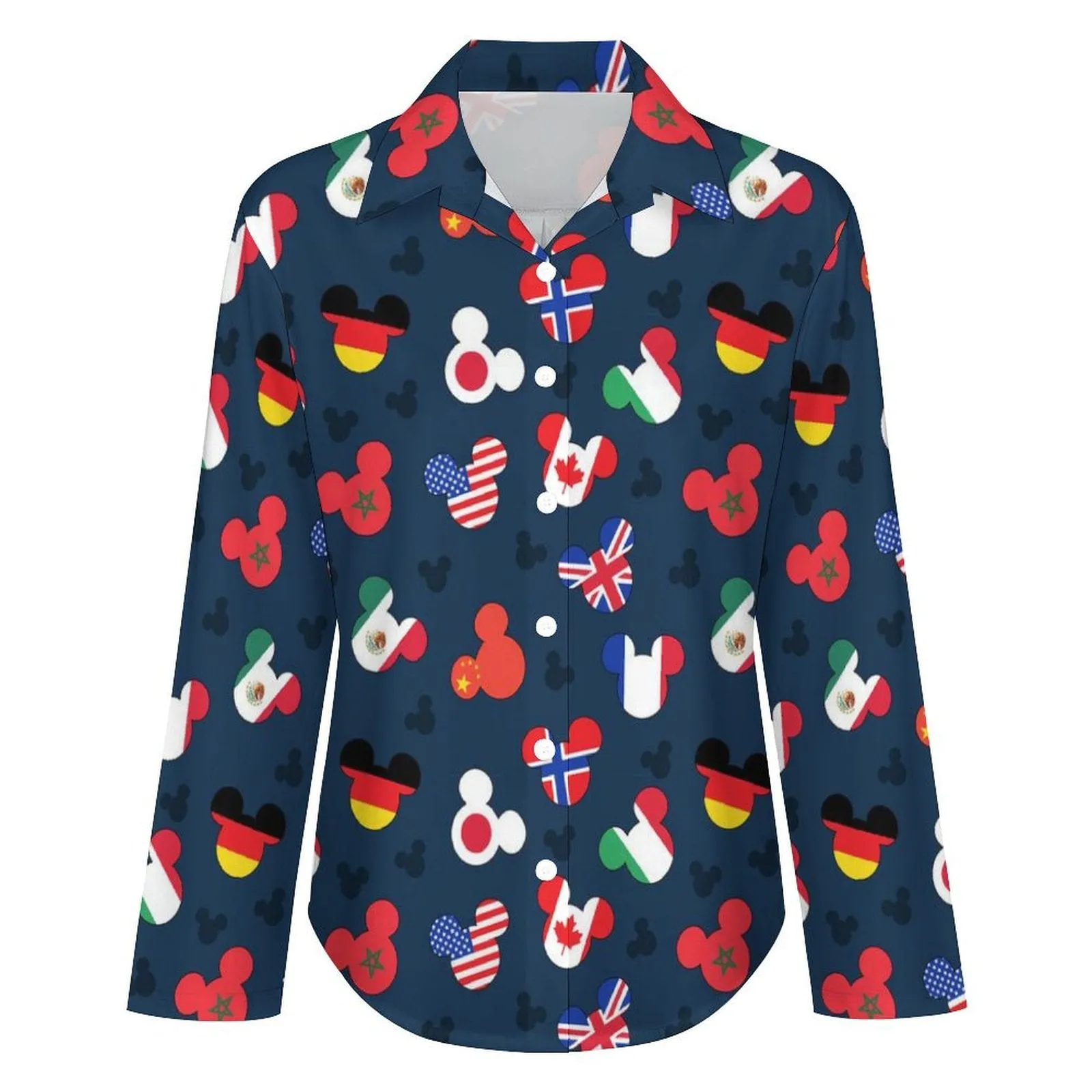 Mickey Flags Long Sleeve Button Up Blouse