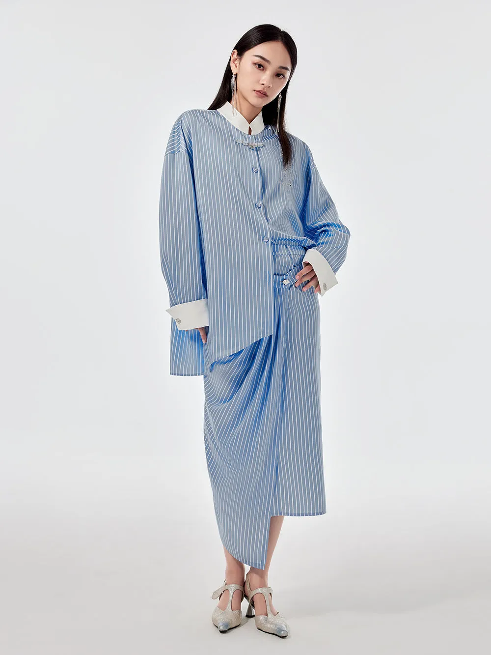 MUKZIN Linglong Series "Biluo" New Chinese Style Blue and White Striped Skirt