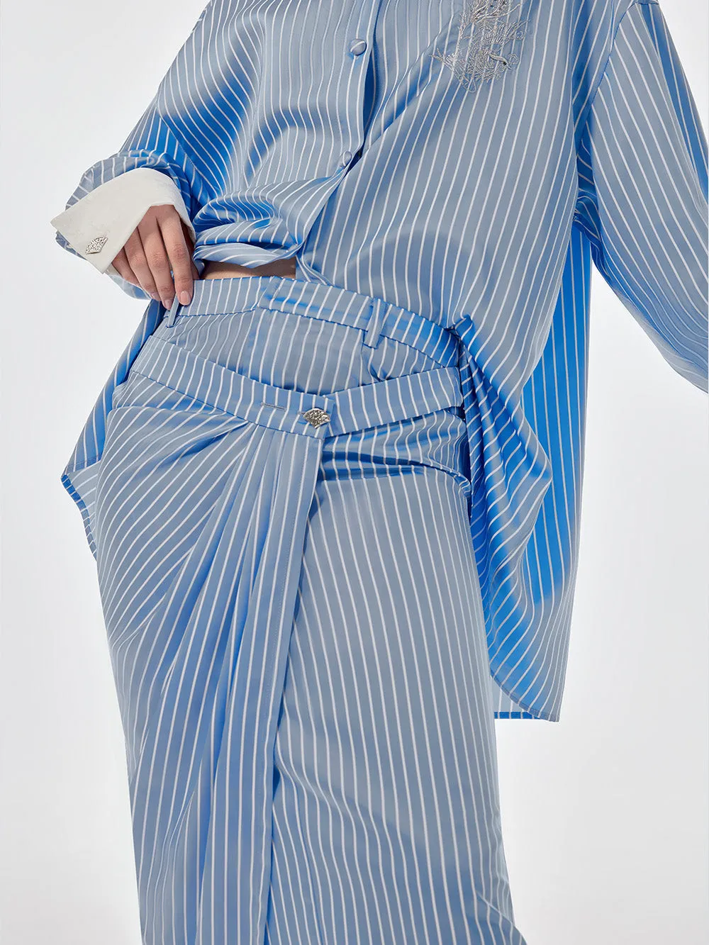 MUKZIN Linglong Series "Biluo" New Chinese Style Blue and White Striped Skirt