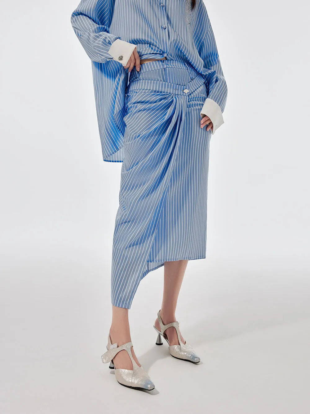 MUKZIN Linglong Series "Biluo" New Chinese Style Blue and White Striped Skirt