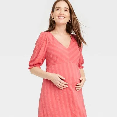 New - The Nines by HATCH Elbow Sleeve Tonal Maternity Dress Tomato Red Striped M