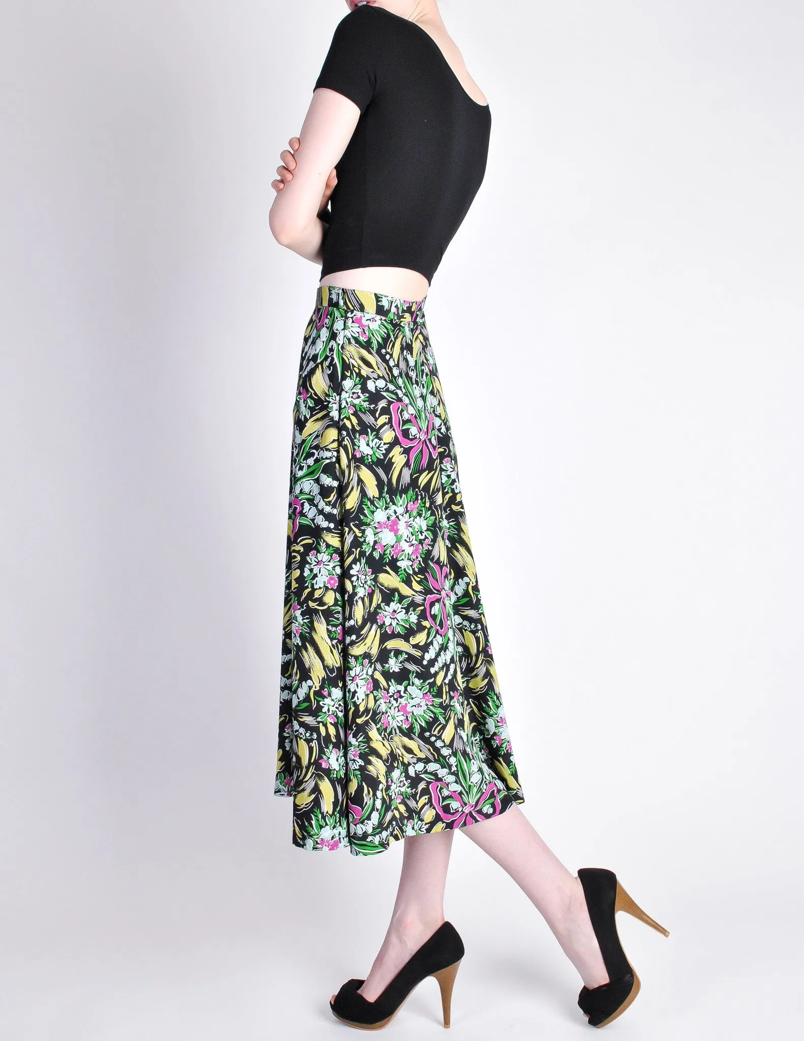 Norma Kamali Vintage Floral Bouquet Circle Skirt