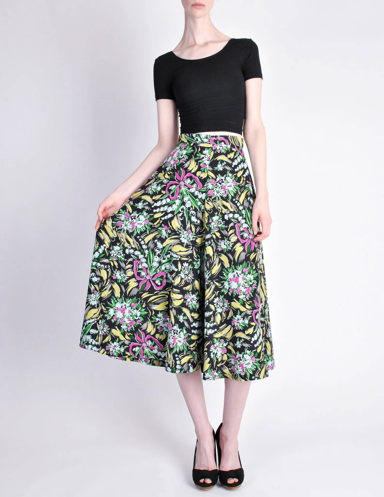 Norma Kamali Vintage Floral Bouquet Circle Skirt