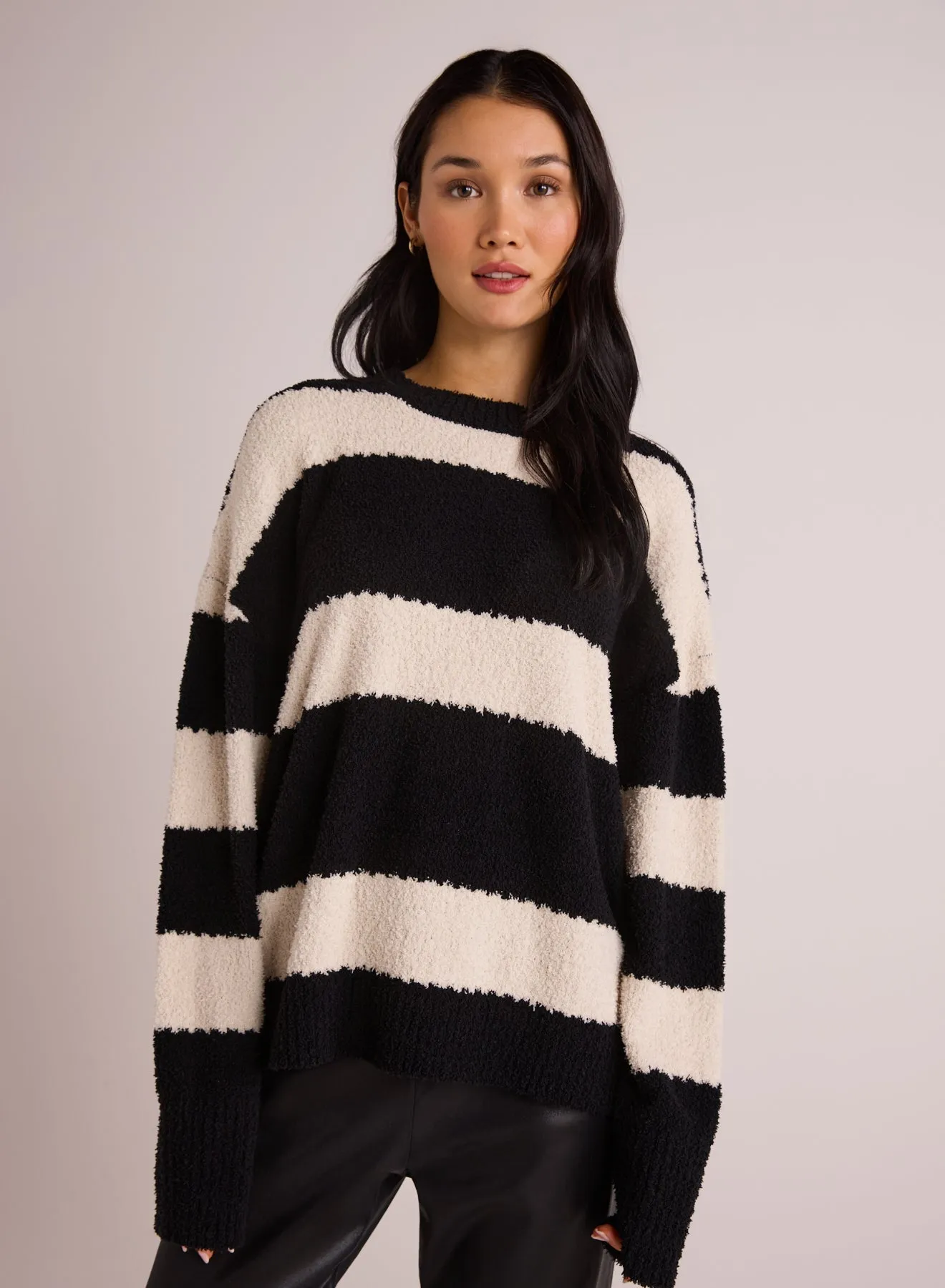 Oversized  Crew Neck Sweater - Bone & Black