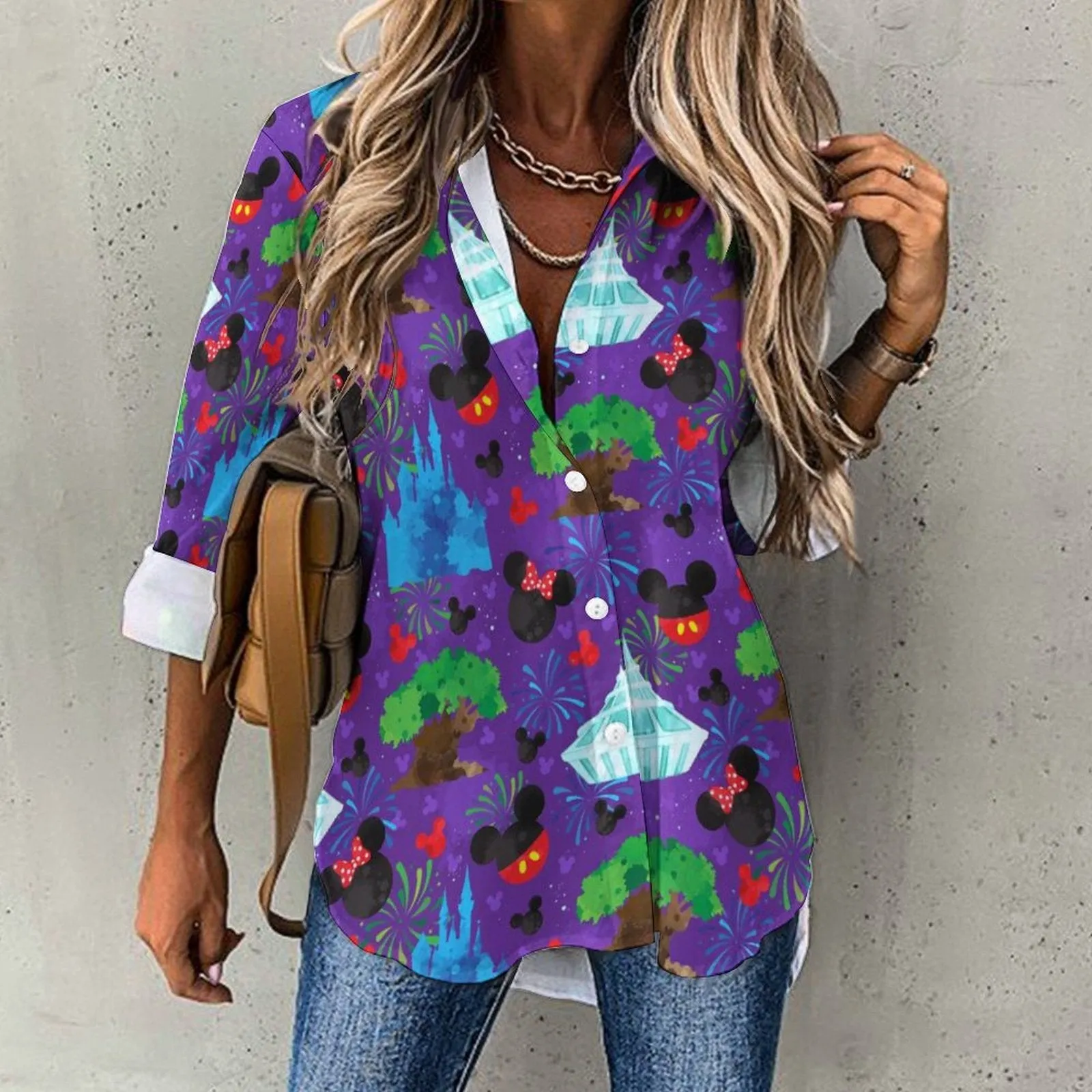 Park Hopper Fireworks Long Sleeve Button Up Blouse