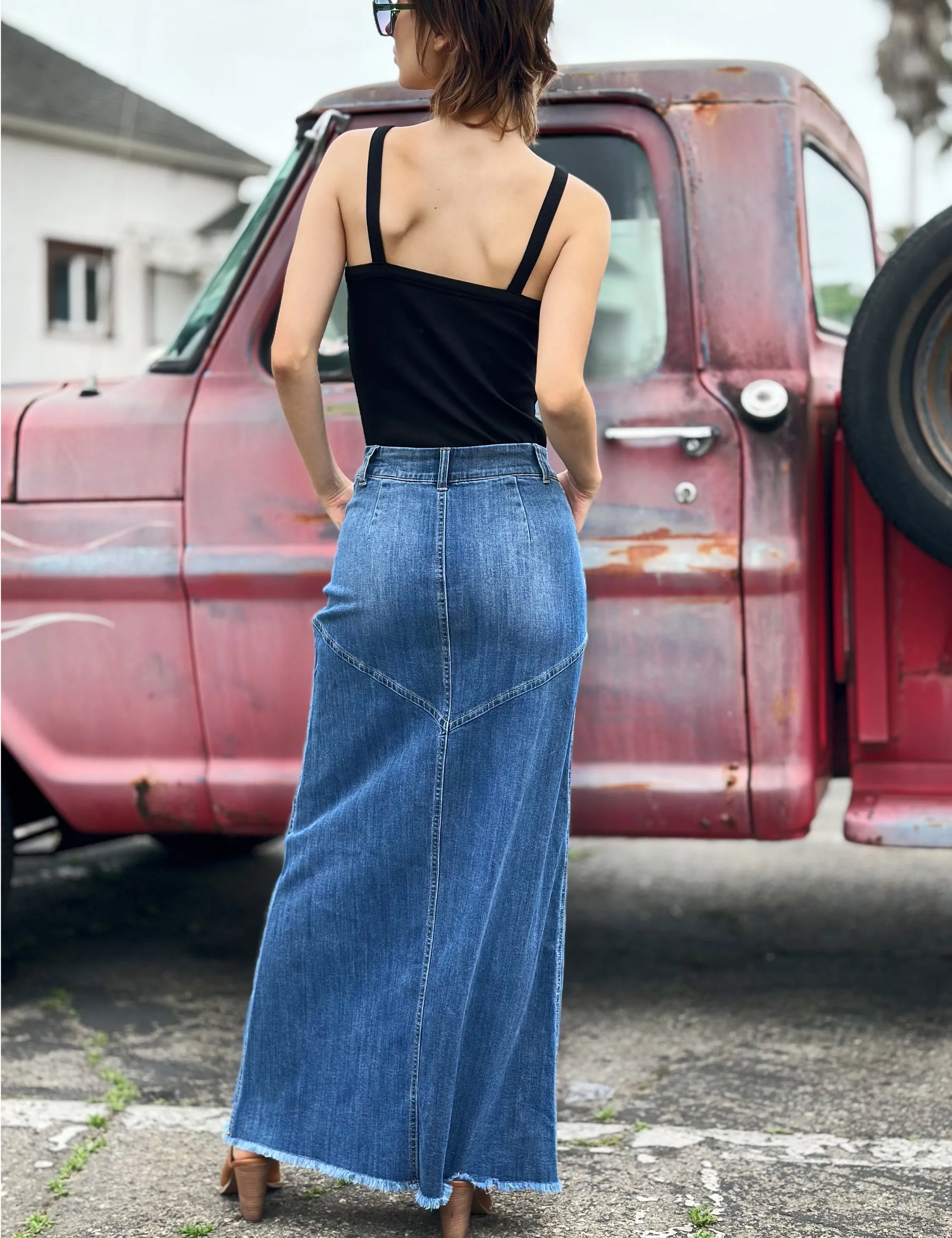 Pieced Denim Maxi Skirt