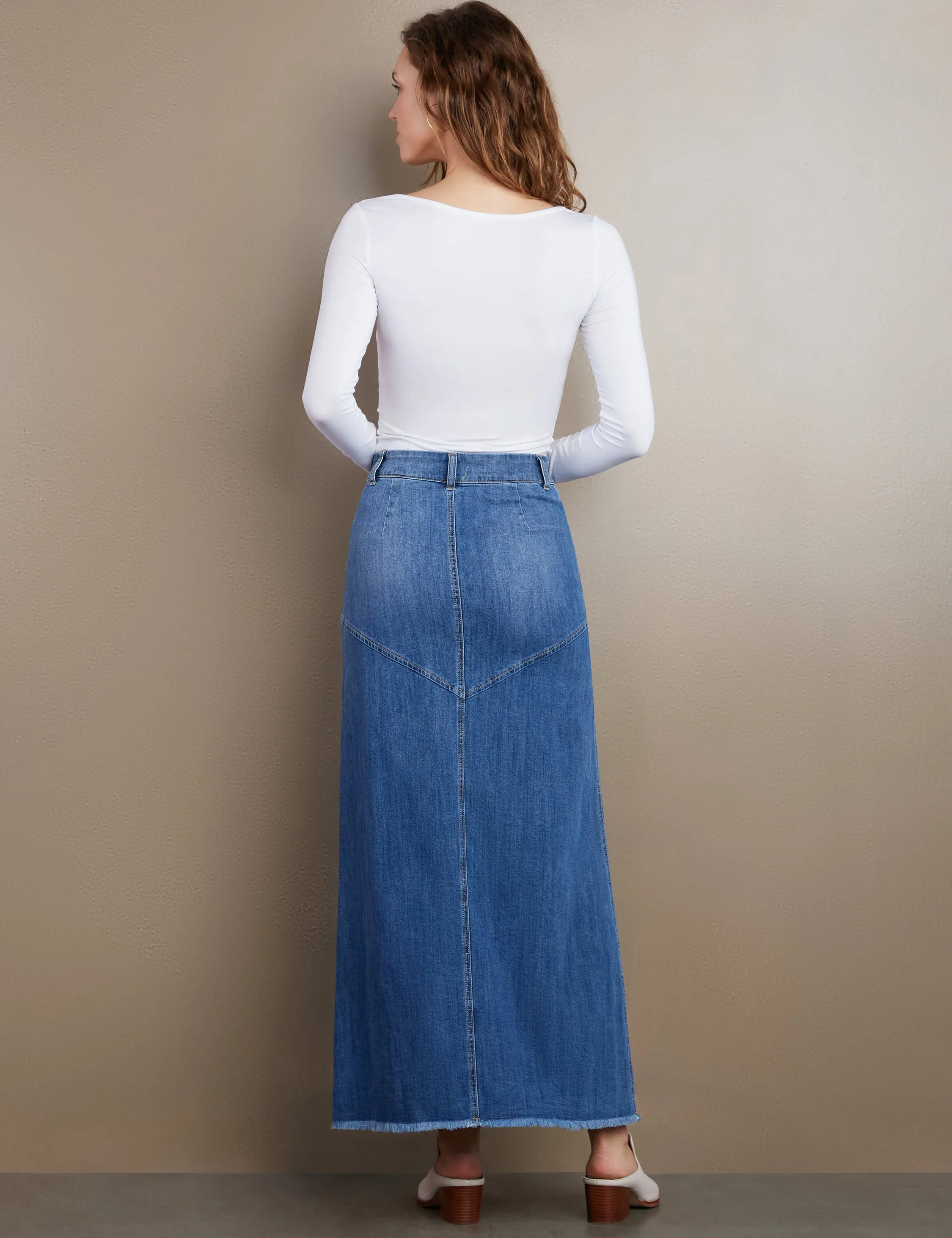 Pieced Denim Maxi Skirt