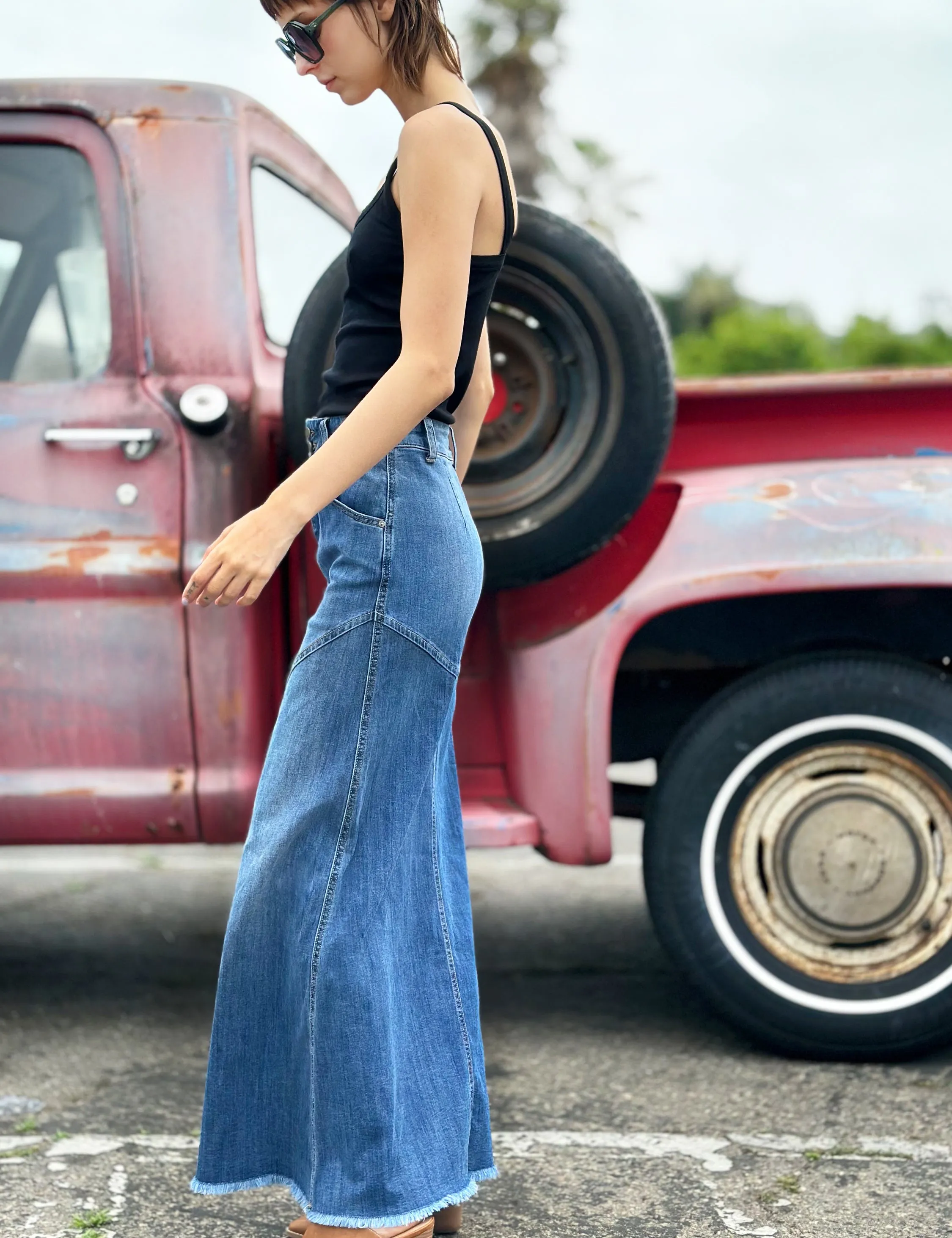 Pieced Denim Maxi Skirt