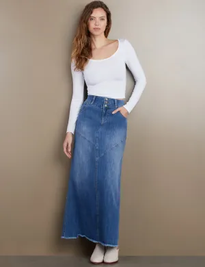 Pieced Denim Maxi Skirt