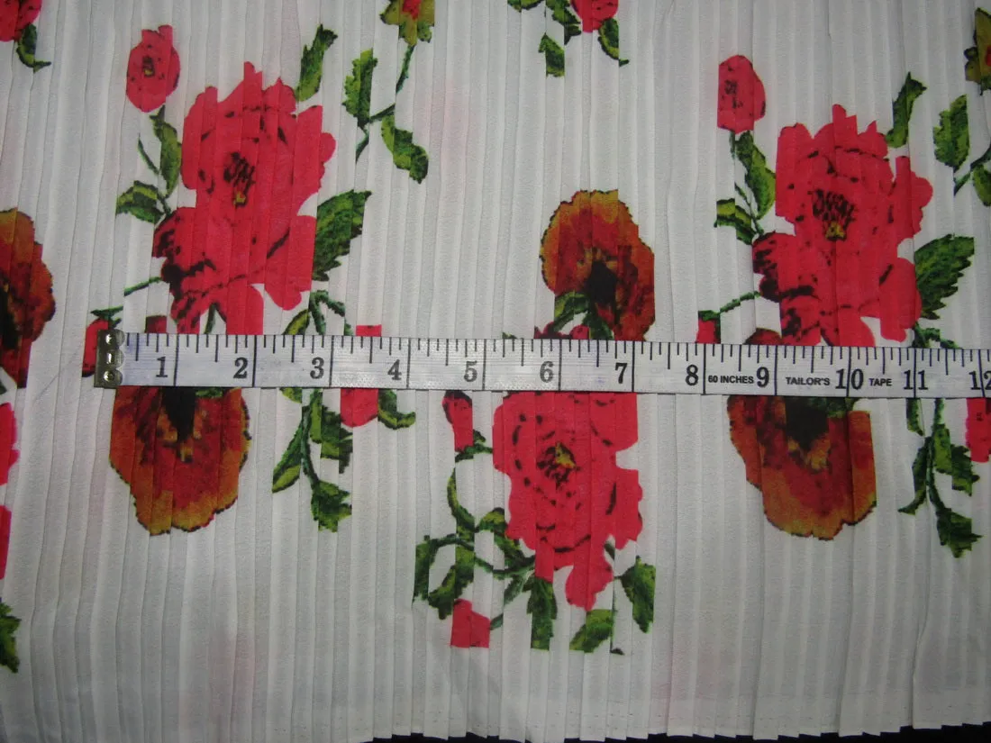 Polyester Pleated Printed Georgette White Fabric ~ 44'' wide.