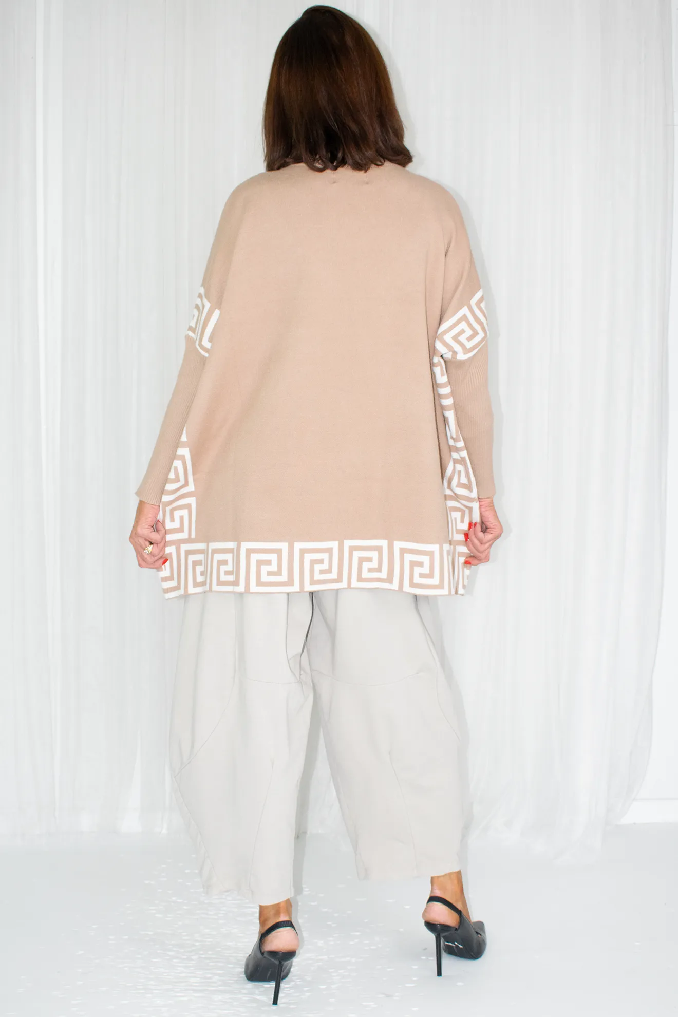 Raffie Geometric Design Turtle Neck Jumper in Mocha