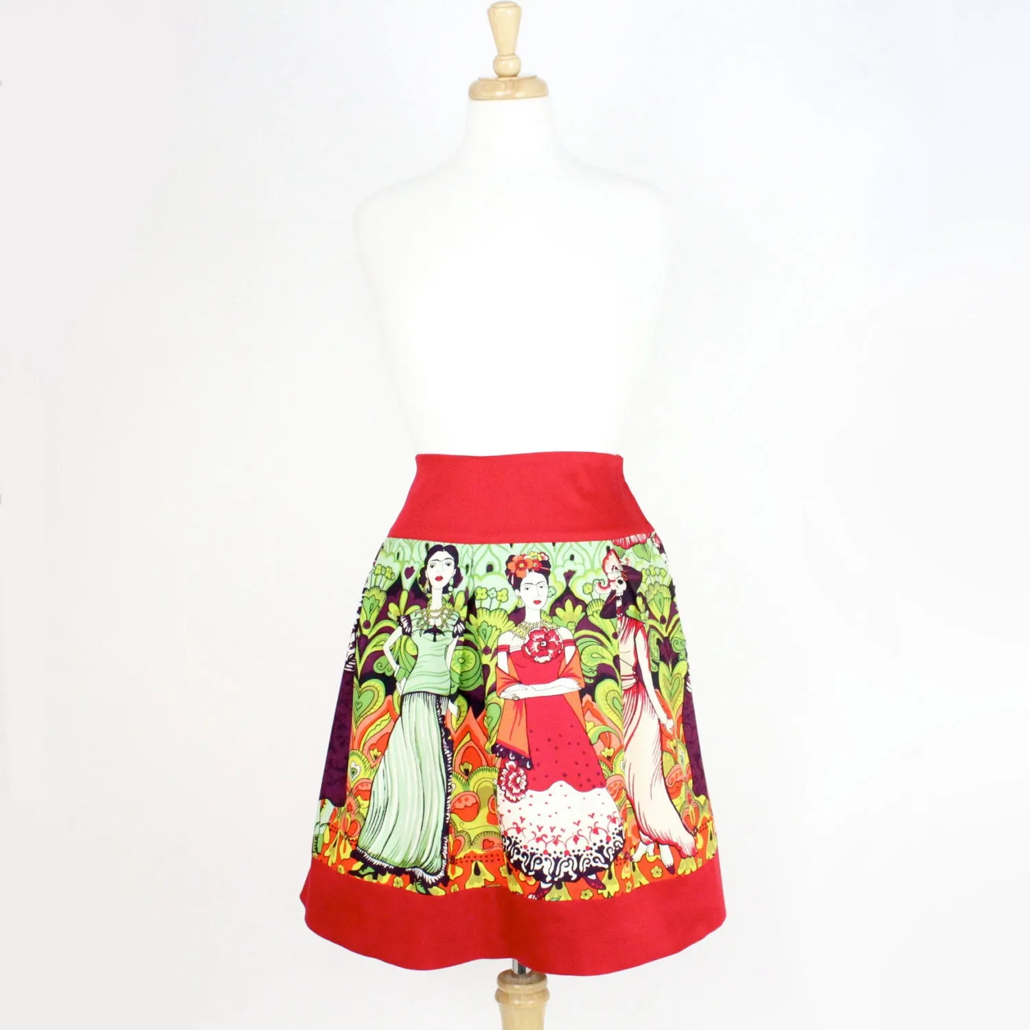 Red Frida Mexican Vintage Inspired Retro Skirt #S-RS236