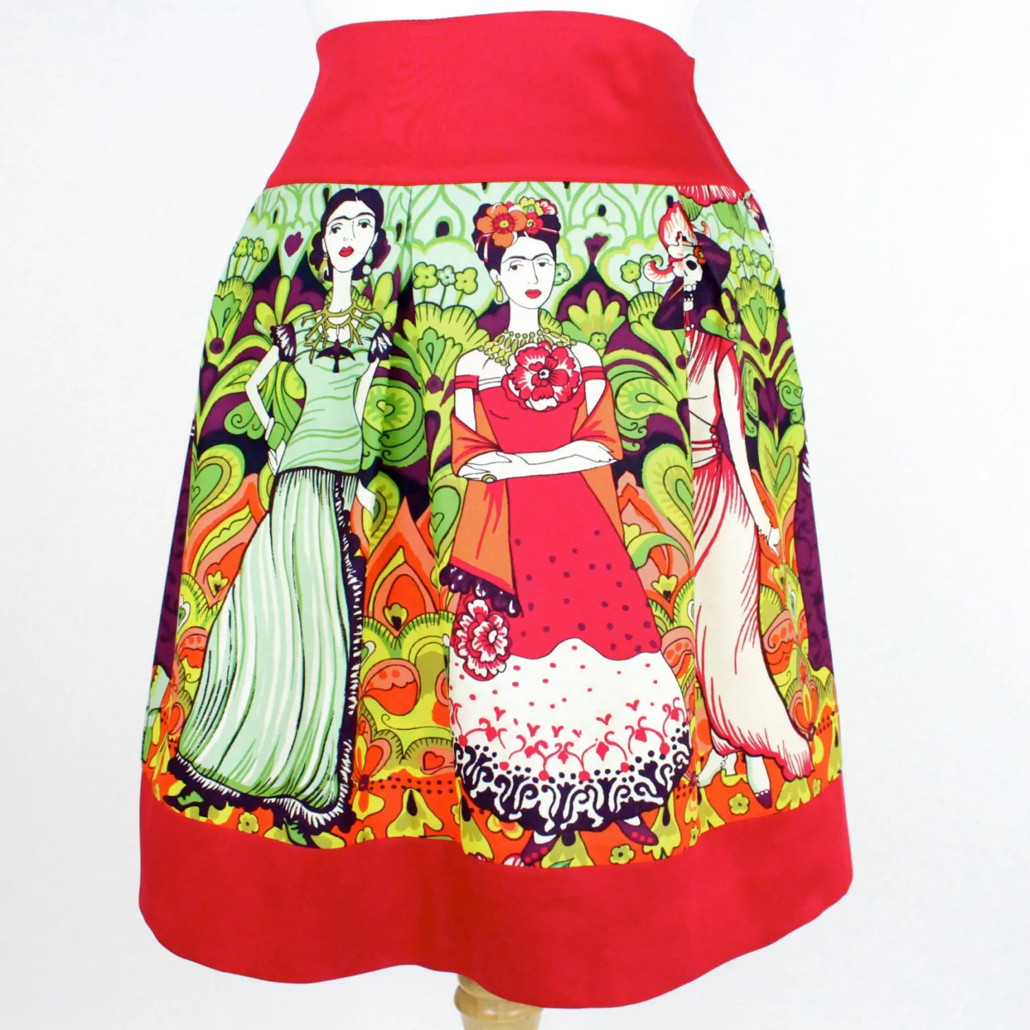 Red Frida Mexican Vintage Inspired Retro Skirt #S-RS236