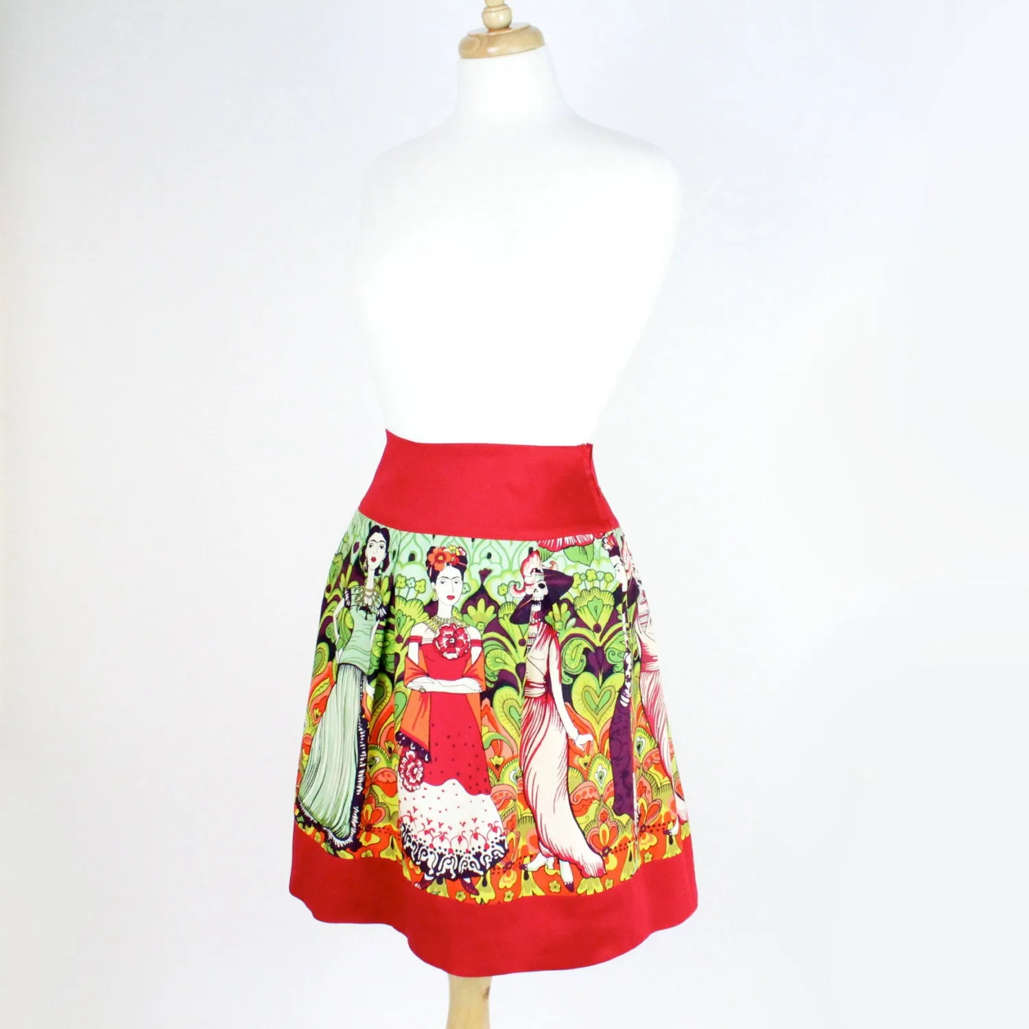 Red Frida Mexican Vintage Inspired Retro Skirt #S-RS236