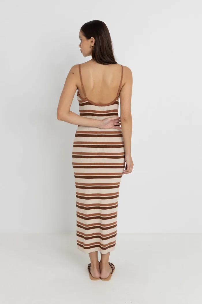 Rhythm Isla Striped Knit Midi Dress - COFFEE