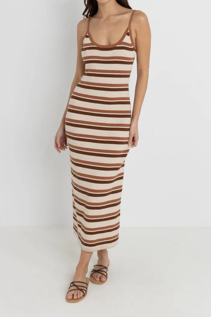 Rhythm Isla Striped Knit Midi Dress - COFFEE