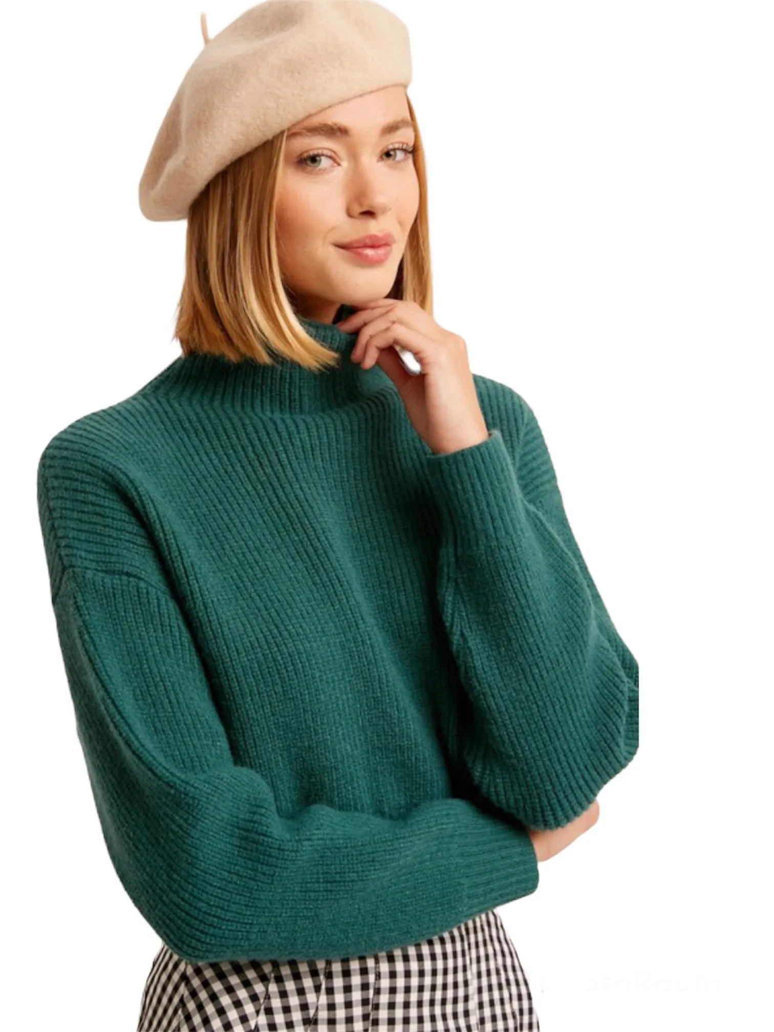 Ribbed Mock Neck Crop Pullover Sweater