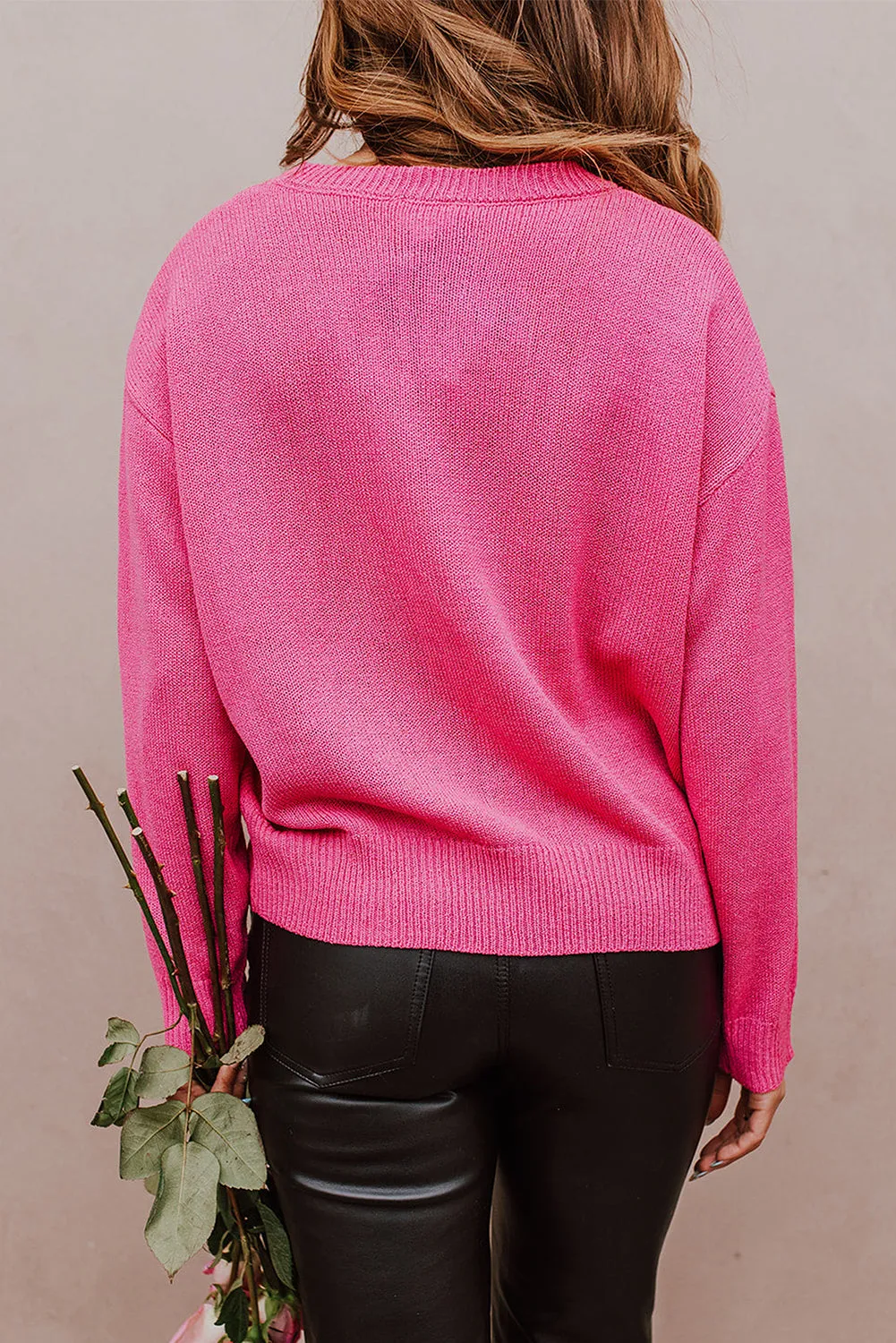 Rose Heart XOXO Pattern Casual Knitted Sweater