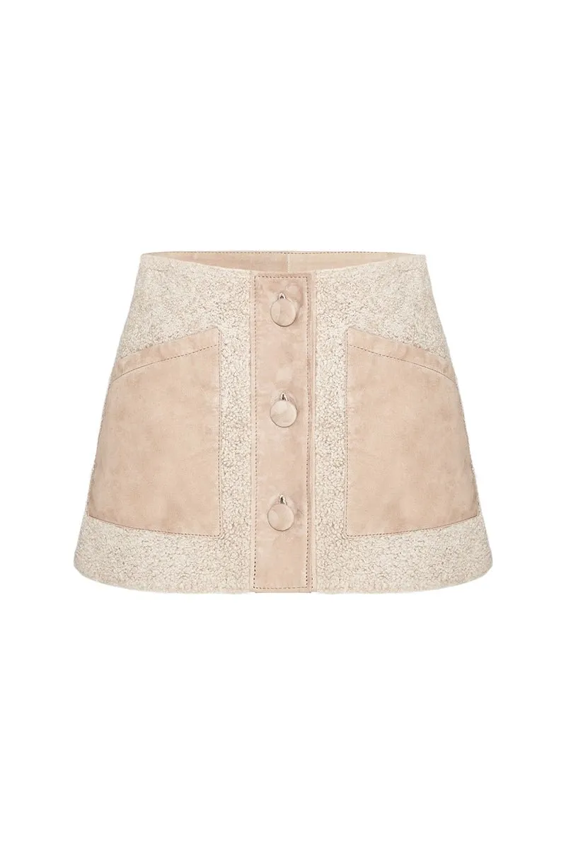 Ruby Women's Teddy Curly Shearling Mini Skirt - Beige