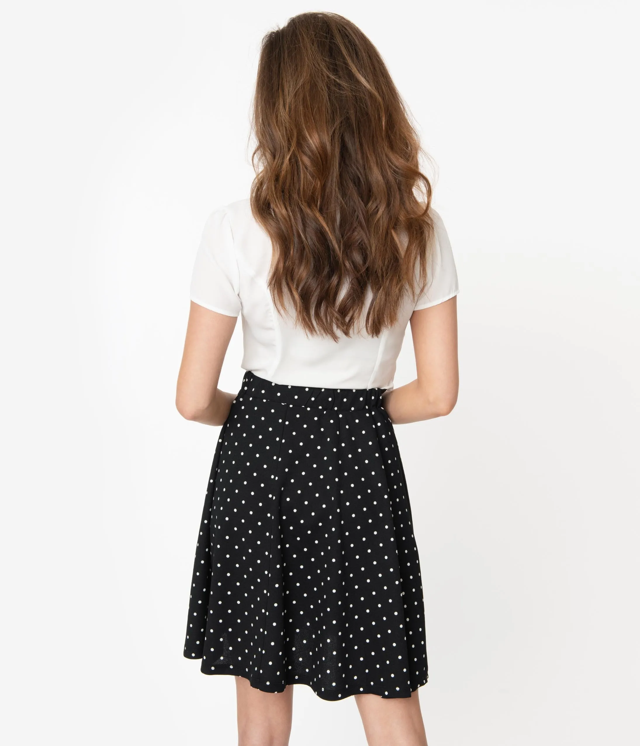 Smak Parlour 1960s Black & White Pin Dot Sweet Talk Flare Skirt