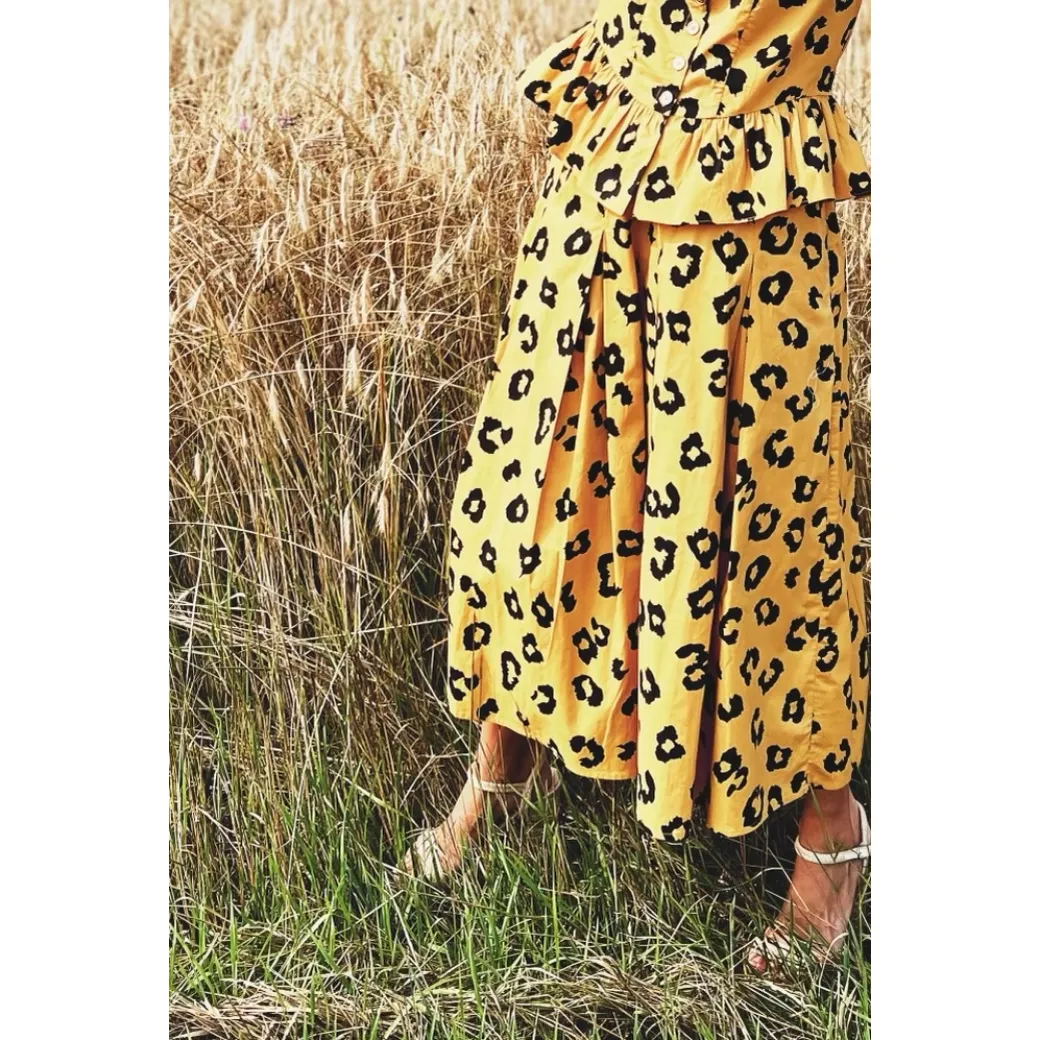 Smocked Waist MIDI Skirt - Cheetah