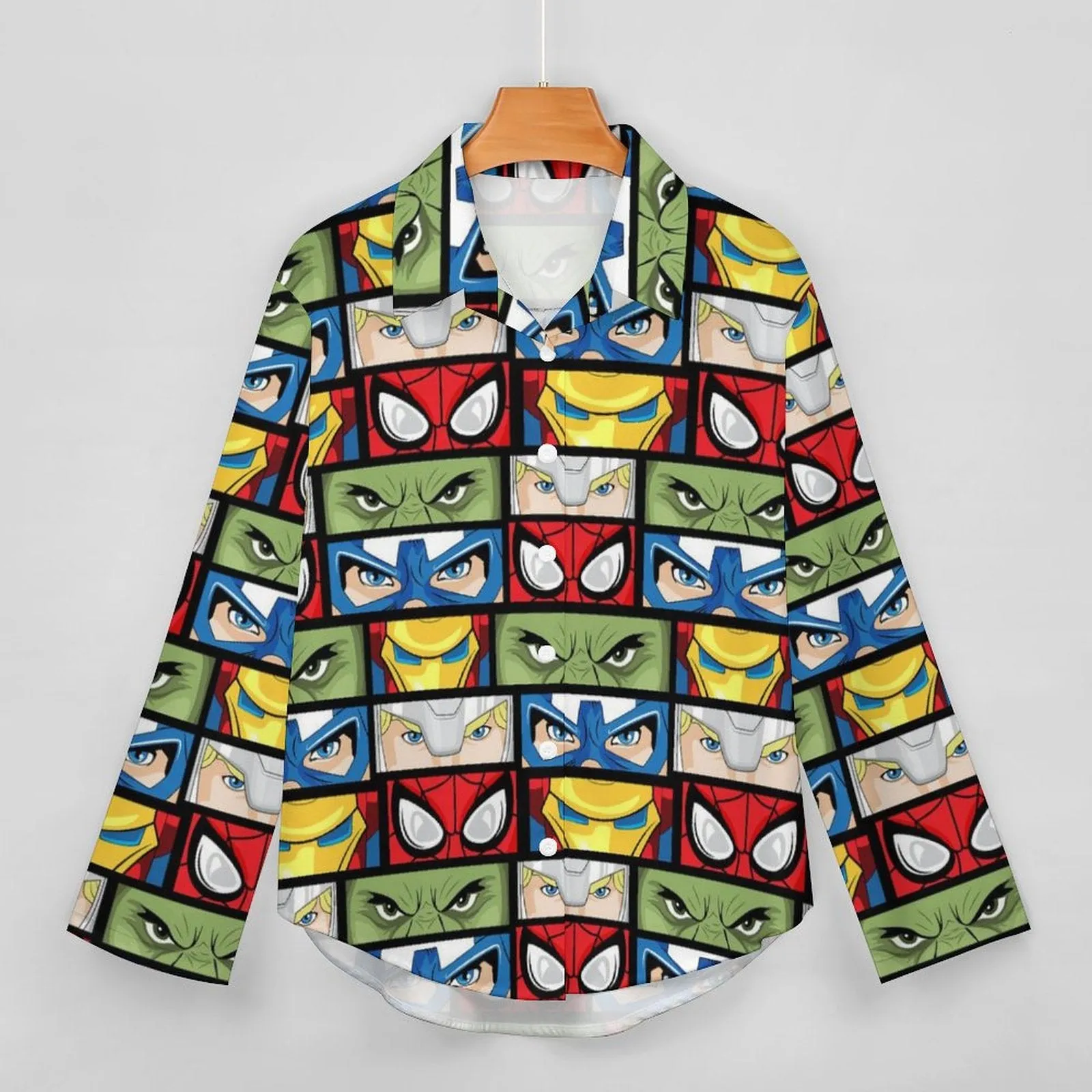 Super Heroes Eyes Long Sleeve Button Up Blouse