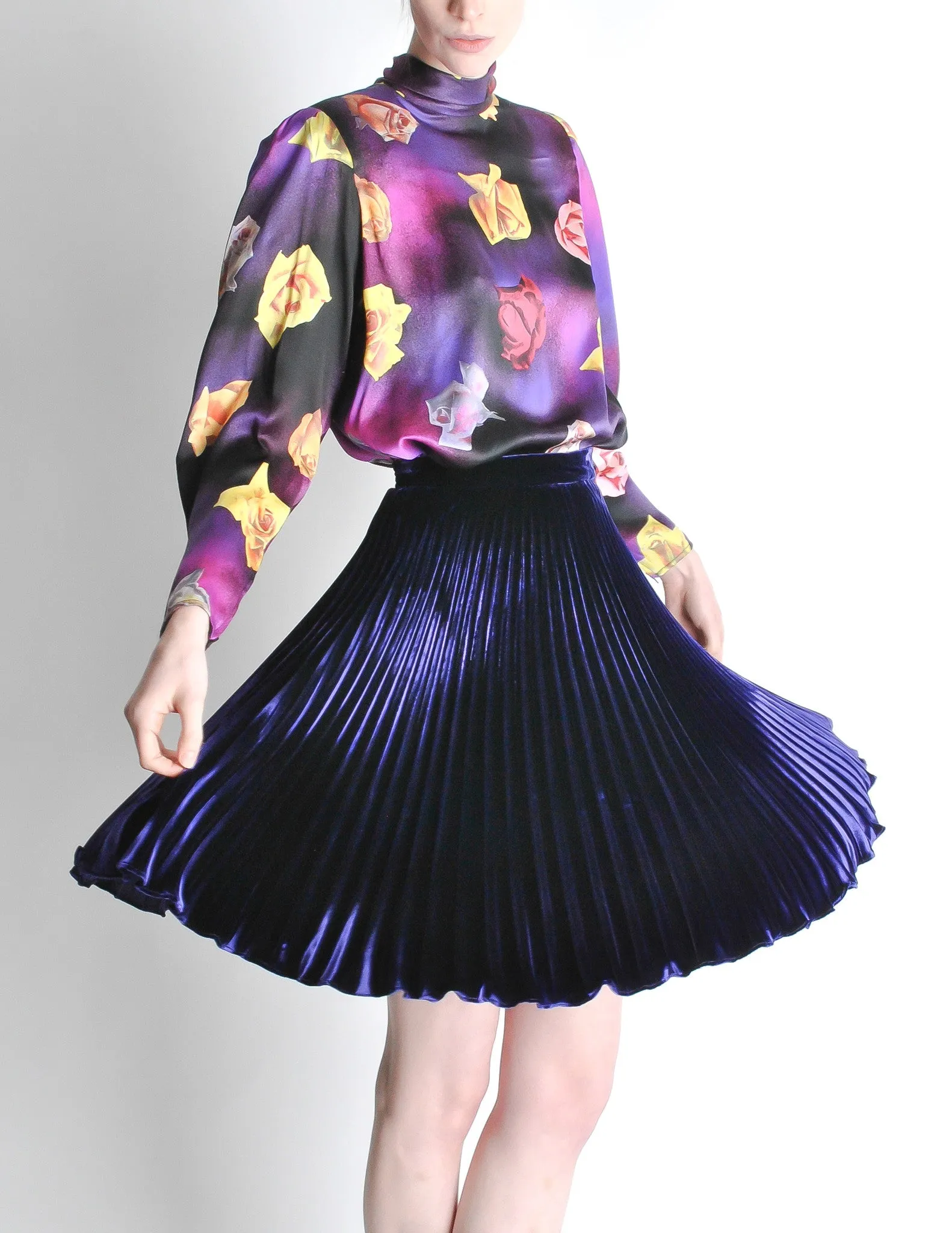 Ungaro Vintage Pleated Purple Velvet Circle Skirt