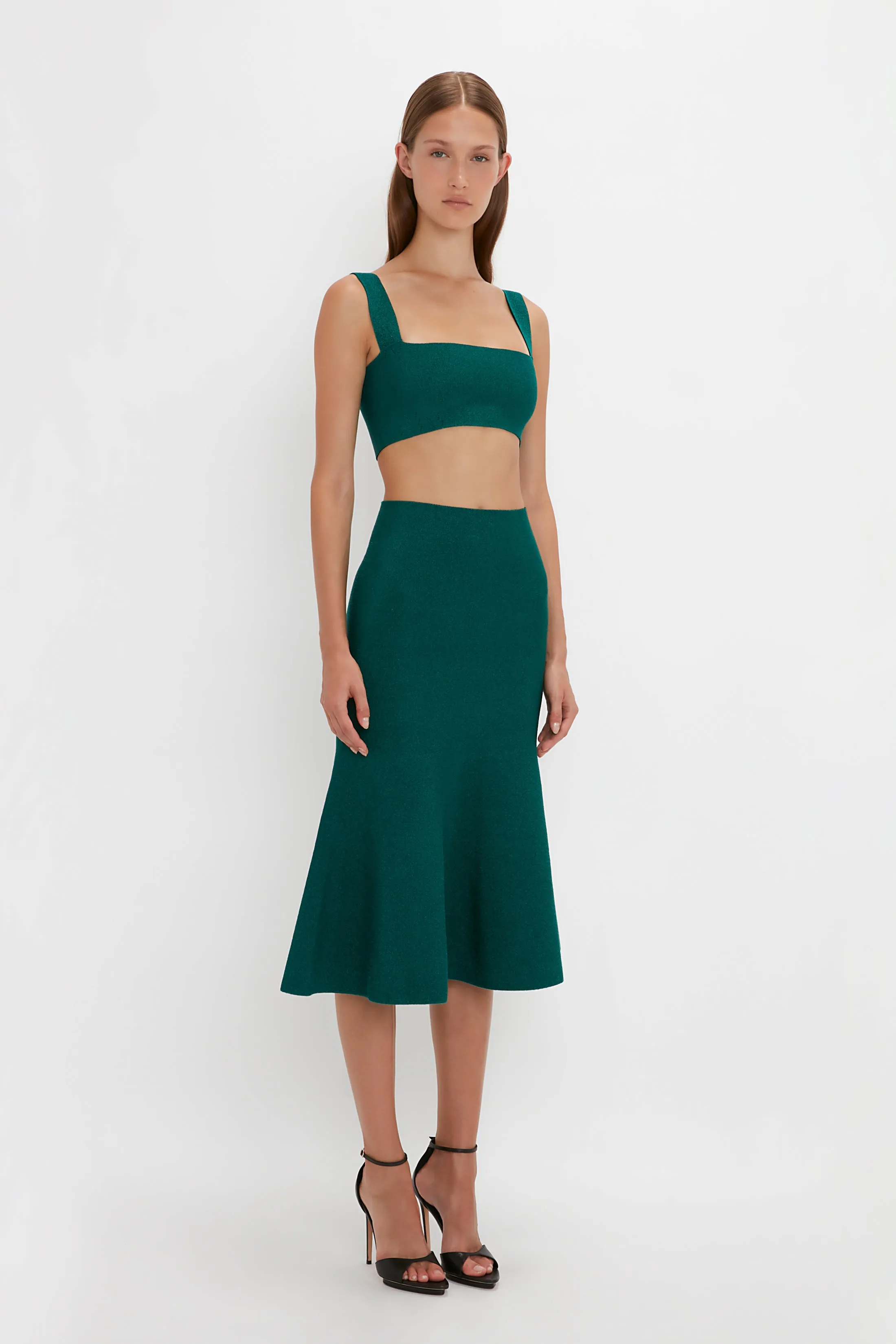 VB Body Flared Skirt In Lurex Green