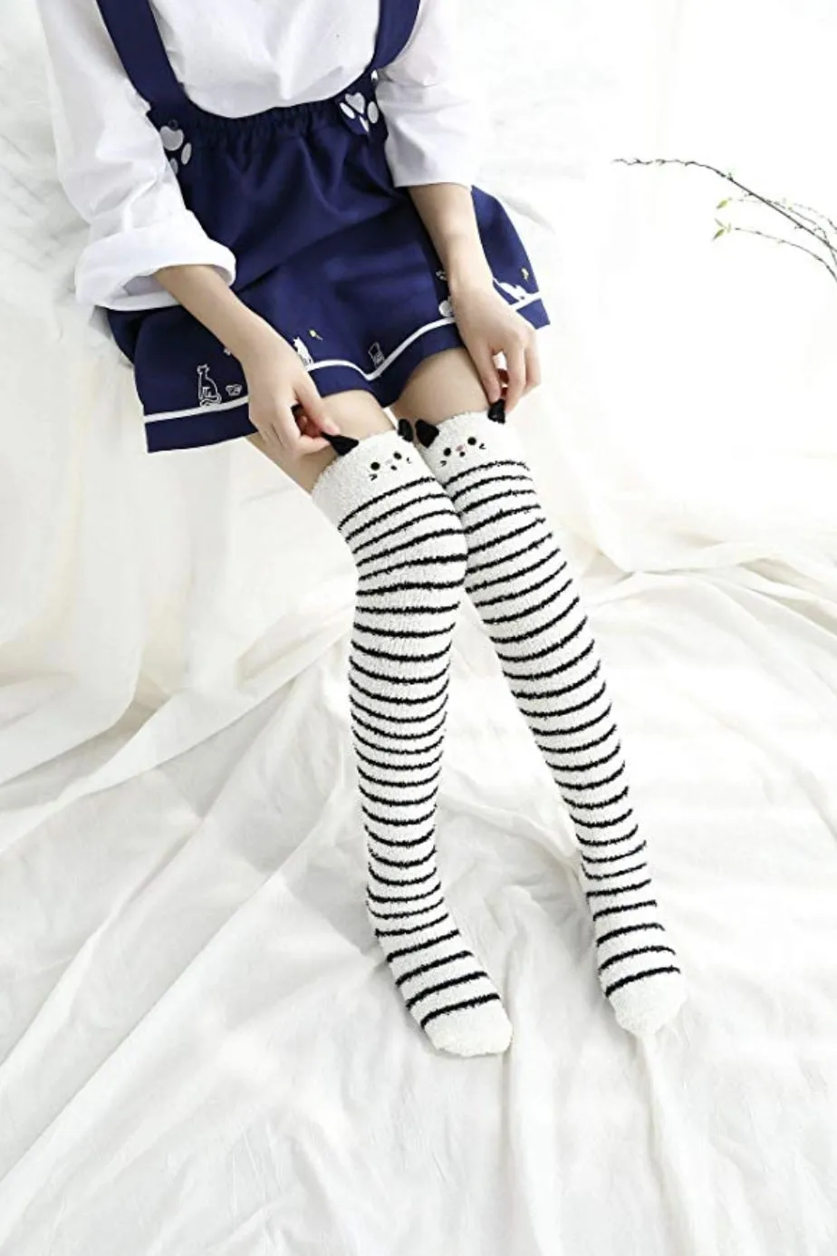 White Kitty Thigh Highs