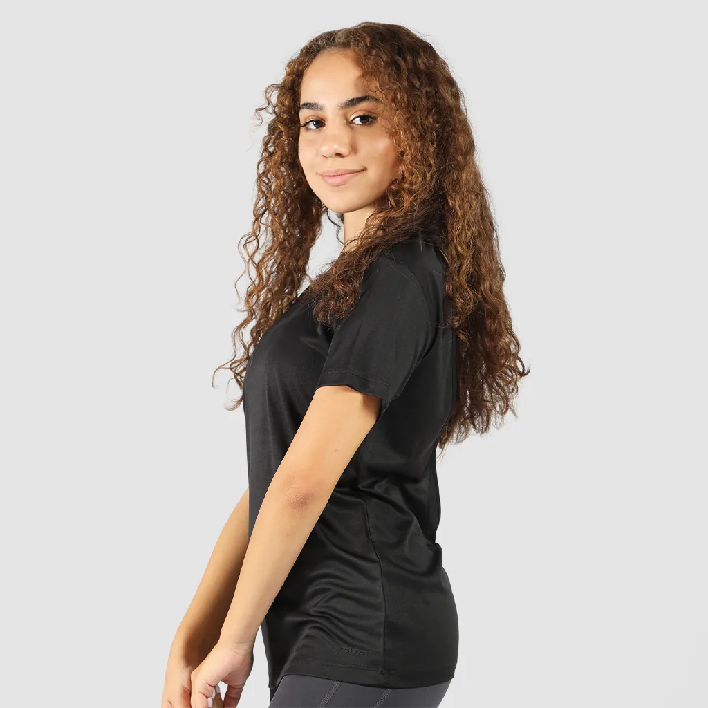 WOMEN-ESSENTIAL-RELAXED-FIT OPEN BACK T-SHIRT (BLACK)